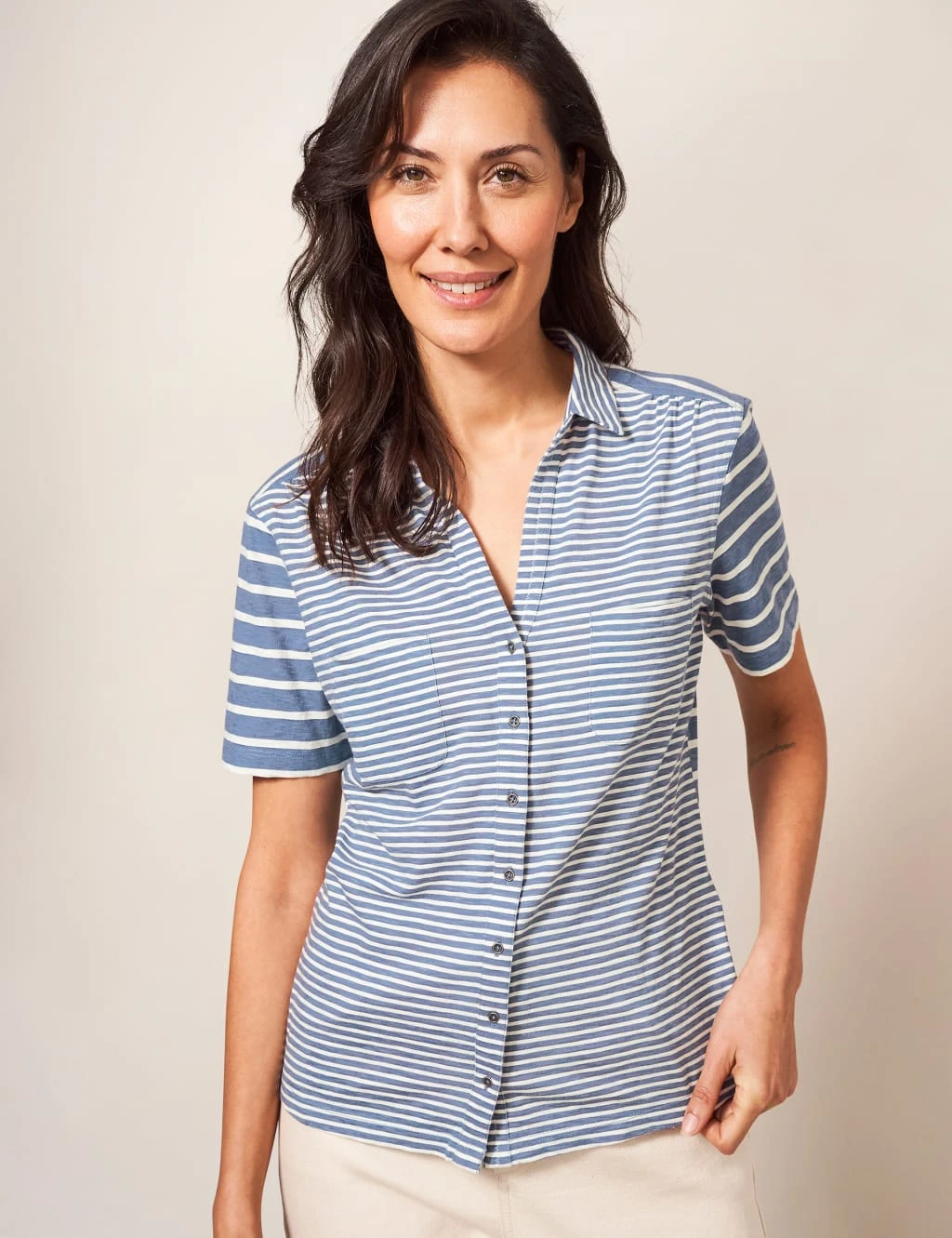 WHITE STUFF Pure Cotton Striped Collared Shirt 4 WHITE STUFF Pure Cotton Striped Collared Shirt - Image 4