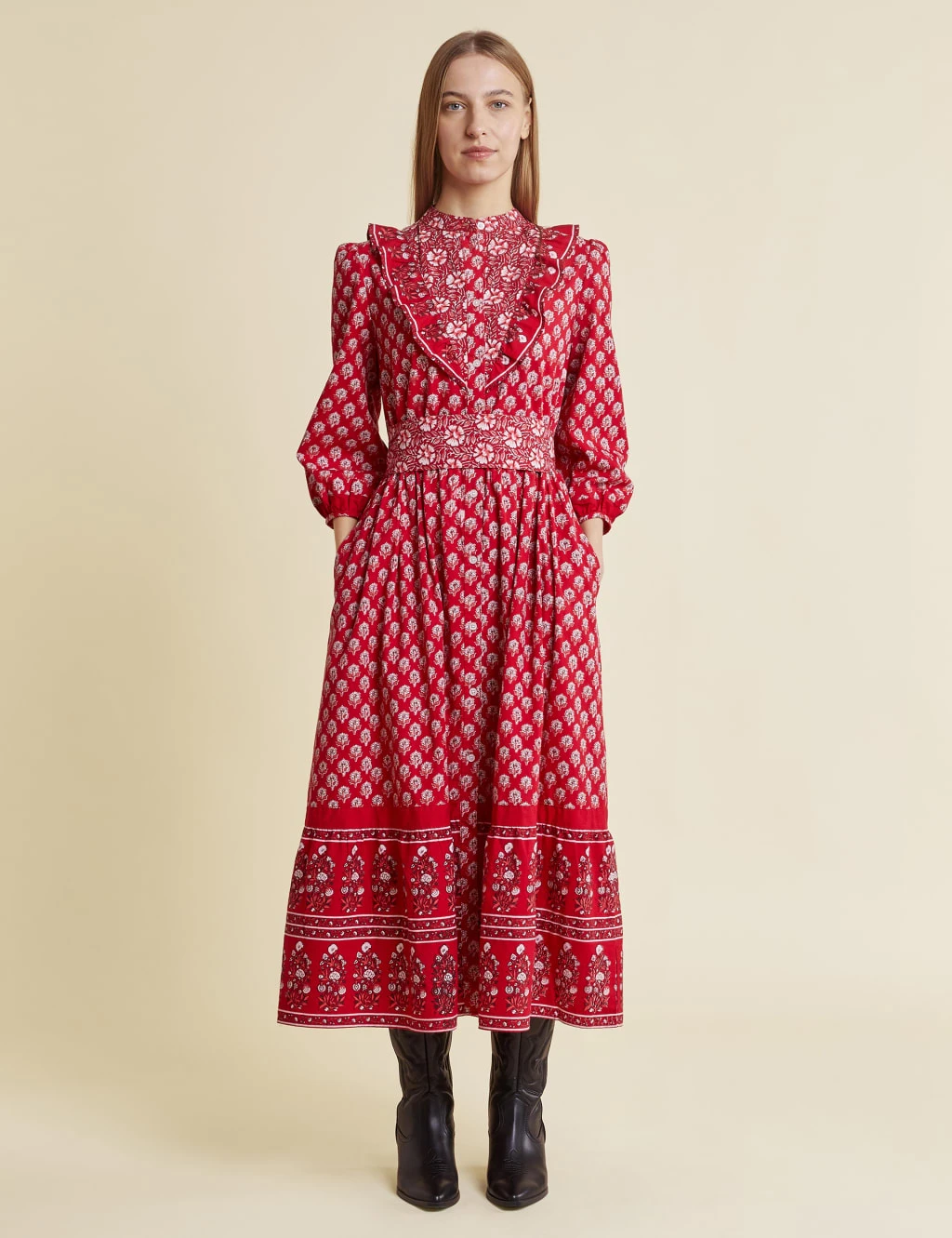 Pure Cotton Floral Midi Waisted Dress 1 Pure Cotton Floral Midi Waisted Dress