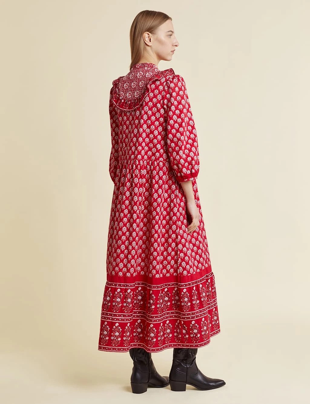 Pure Cotton Floral Midi Waisted Dress 3 Pure Cotton Floral Midi Waisted Dress - Image 3