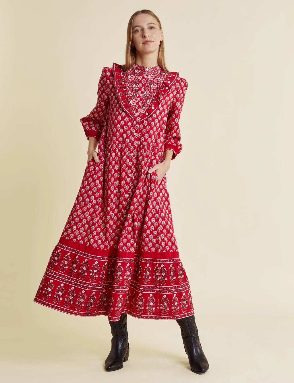 Pure Cotton Floral Midi Waisted Dress 4 Pure Cotton Floral Midi Waisted Dress - Image 4