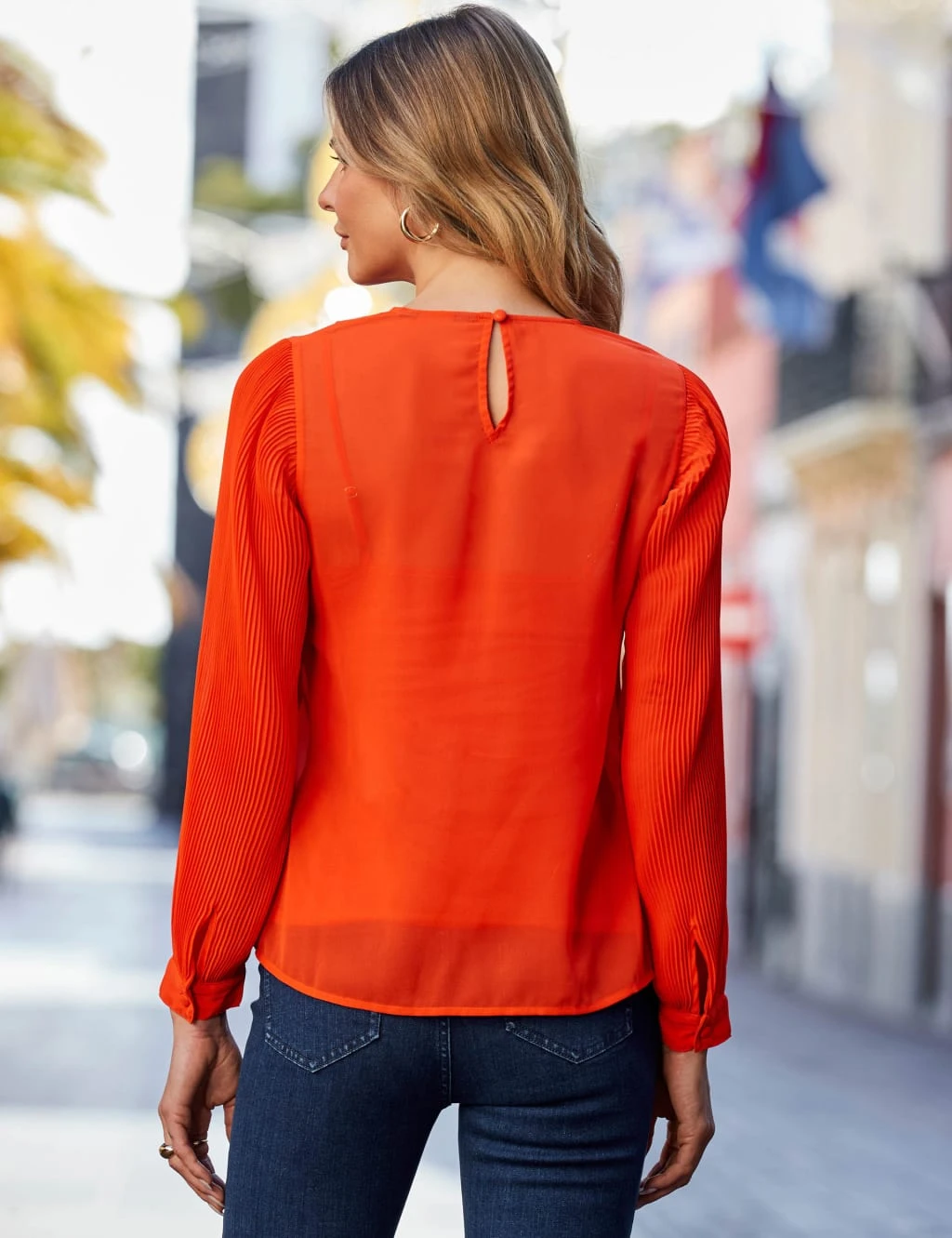 Crew Neck Relaxed Blouson Sleeve Blouse 3 Crew Neck Relaxed Blouson Sleeve Blouse - Image 3