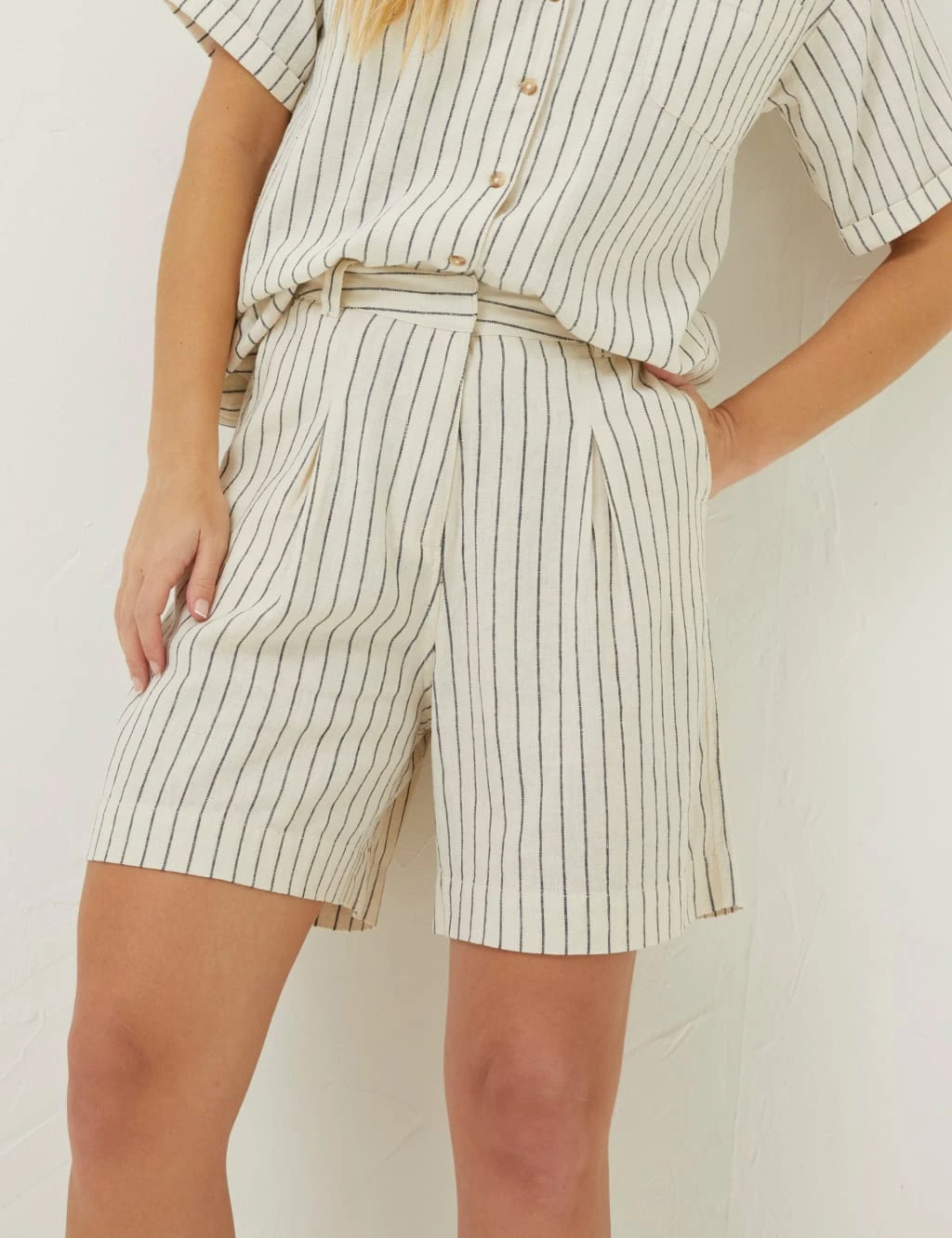 Linen Rich Striped Pleat Front Shorts 1 Linen Rich Striped Pleat Front Shorts