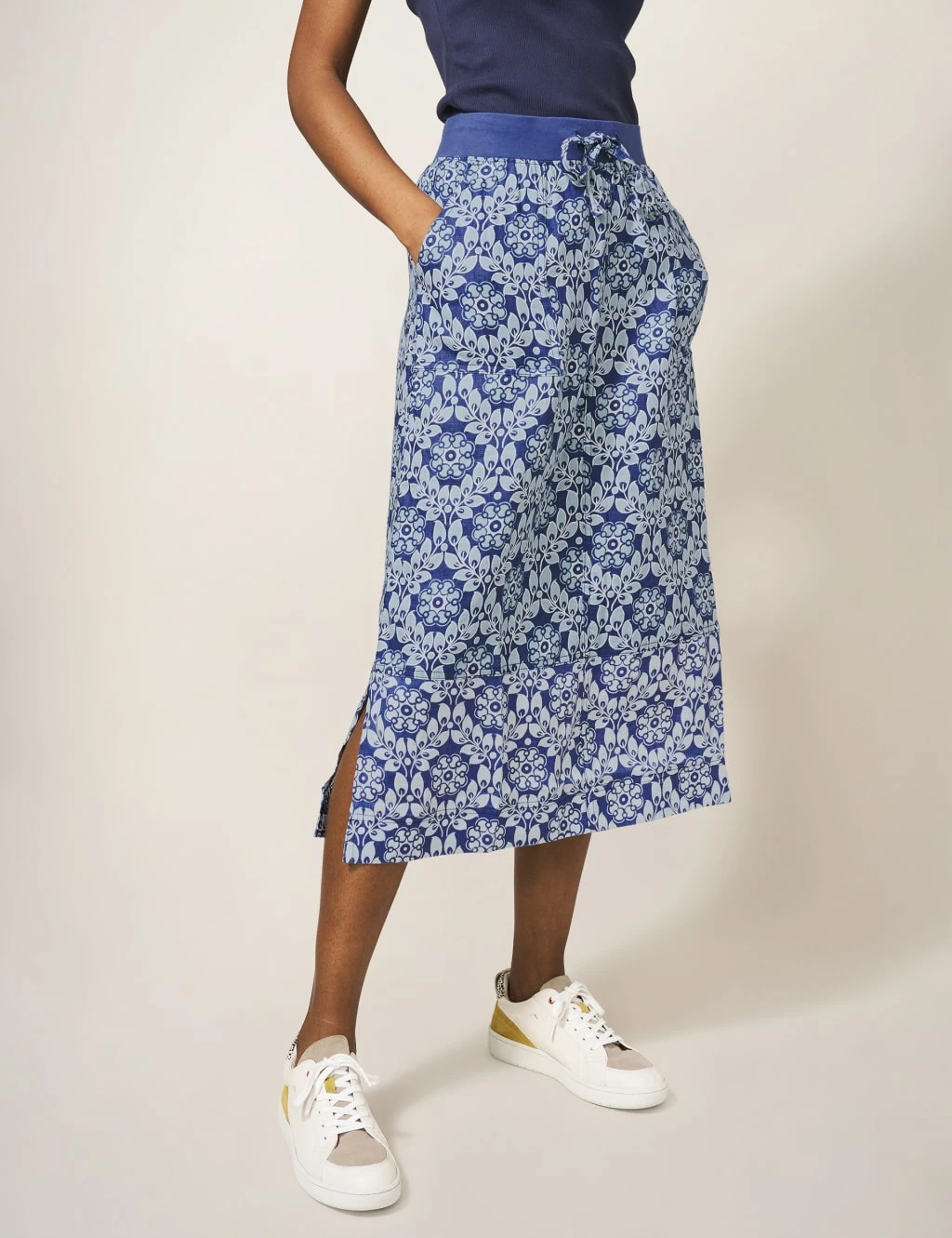 WHITE STUFF Pure Linen Printed Midi A-Line Skirt 4 WHITE STUFF Pure Linen Printed Midi A-Line Skirt - Image 4