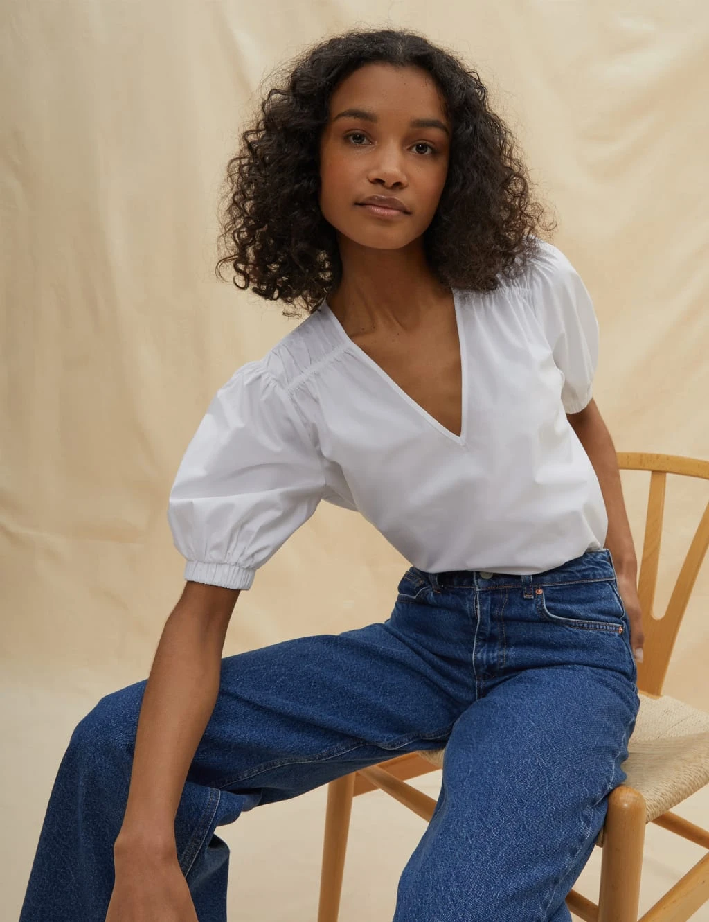 Organic Cotton V-Neck Puff Sleeve Blouse 3 Organic Cotton V-Neck Puff Sleeve Blouse - Image 3