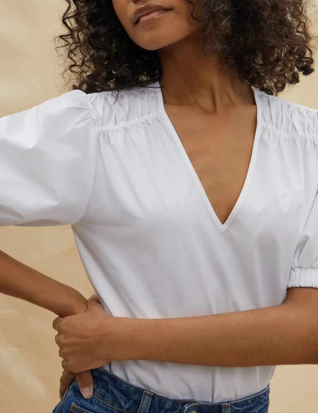 Organic Cotton V-Neck Puff Sleeve Blouse 5 Organic Cotton V-Neck Puff Sleeve Blouse - Image 5