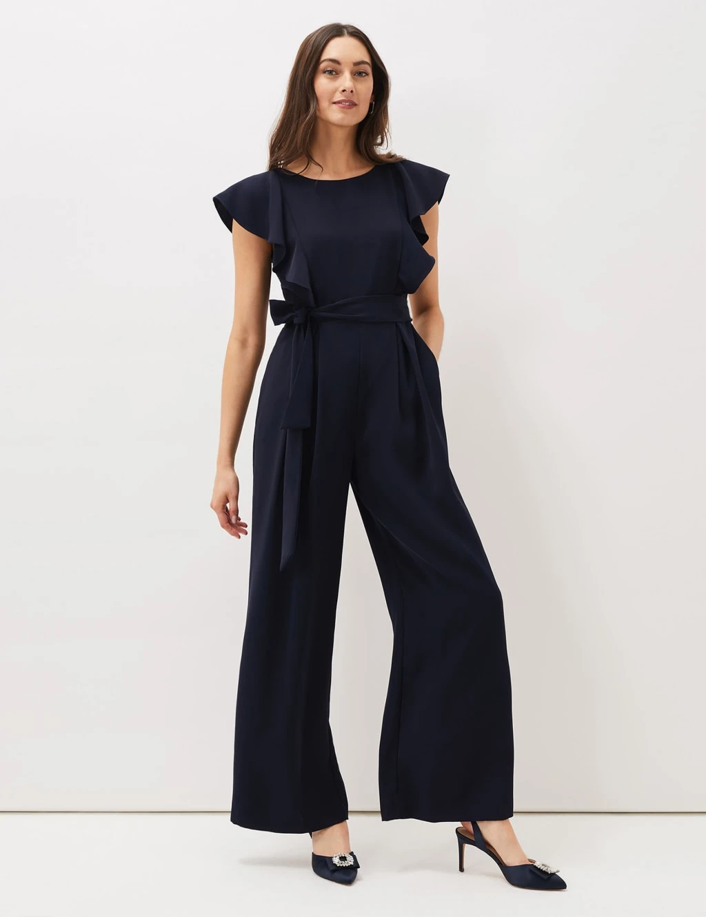 Frill Detail Short Sleeve Wide Leg Jumpsuit 1 Frill Detail Short Sleeve Wide Leg Jumpsuit