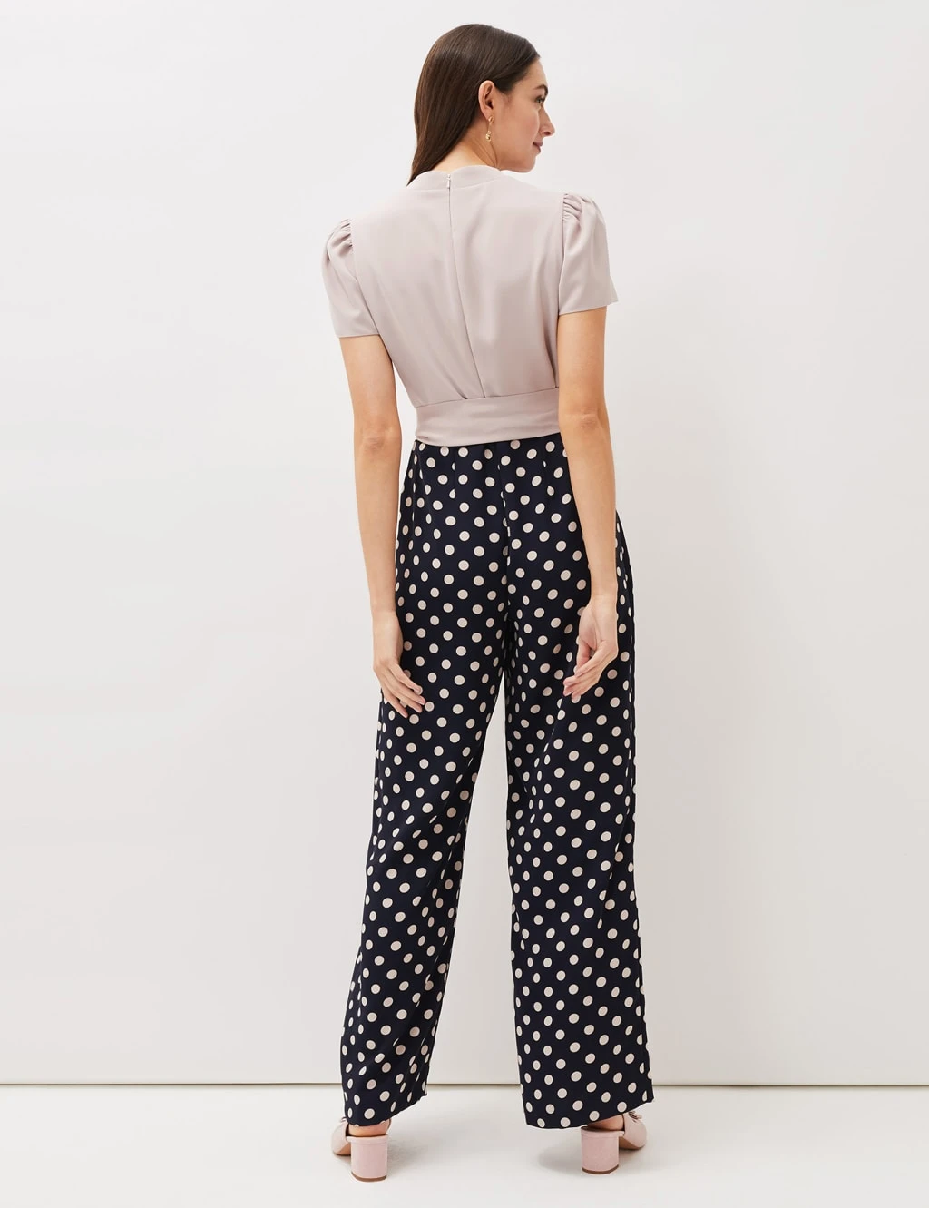 Polka Dot Tie Detail Wide Leg Jumpsuit 4 Polka Dot Tie Detail Wide Leg Jumpsuit - Image 4