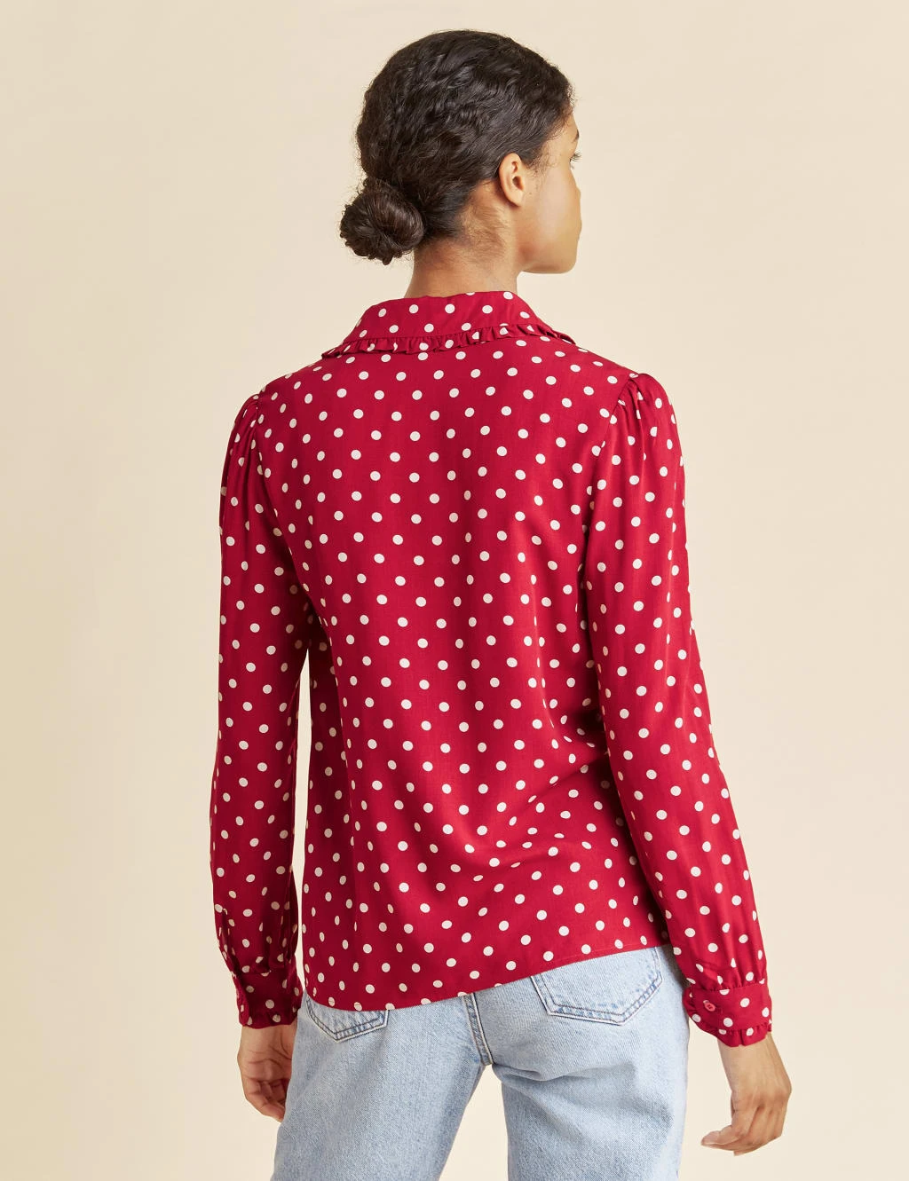 Polka Dot Collared Long Sleeve Blouse 3 Polka Dot Collared Long Sleeve Blouse - Image 3