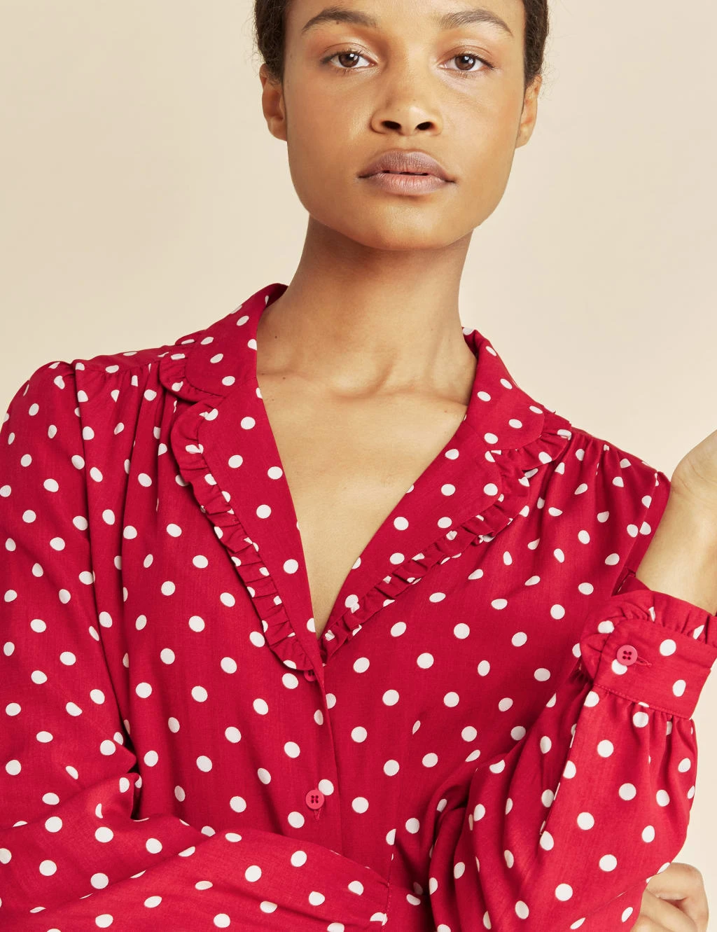 Polka Dot Collared Long Sleeve Blouse 4 Polka Dot Collared Long Sleeve Blouse - Image 4
