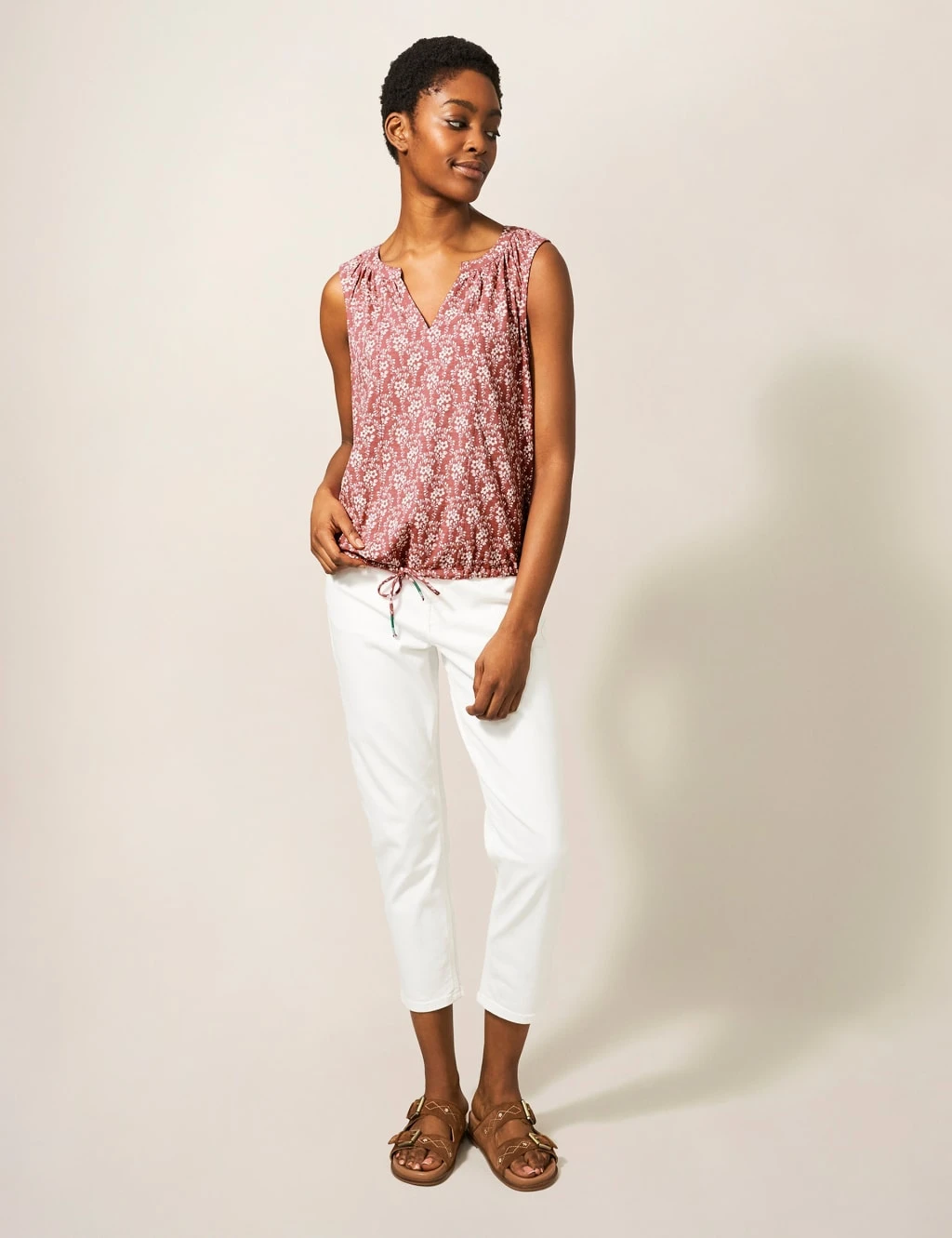 WHITE STUFF Pure Cotton Floral Tie Front Vest Top 1 WHITE STUFF Pure Cotton Floral Tie Front Vest Top