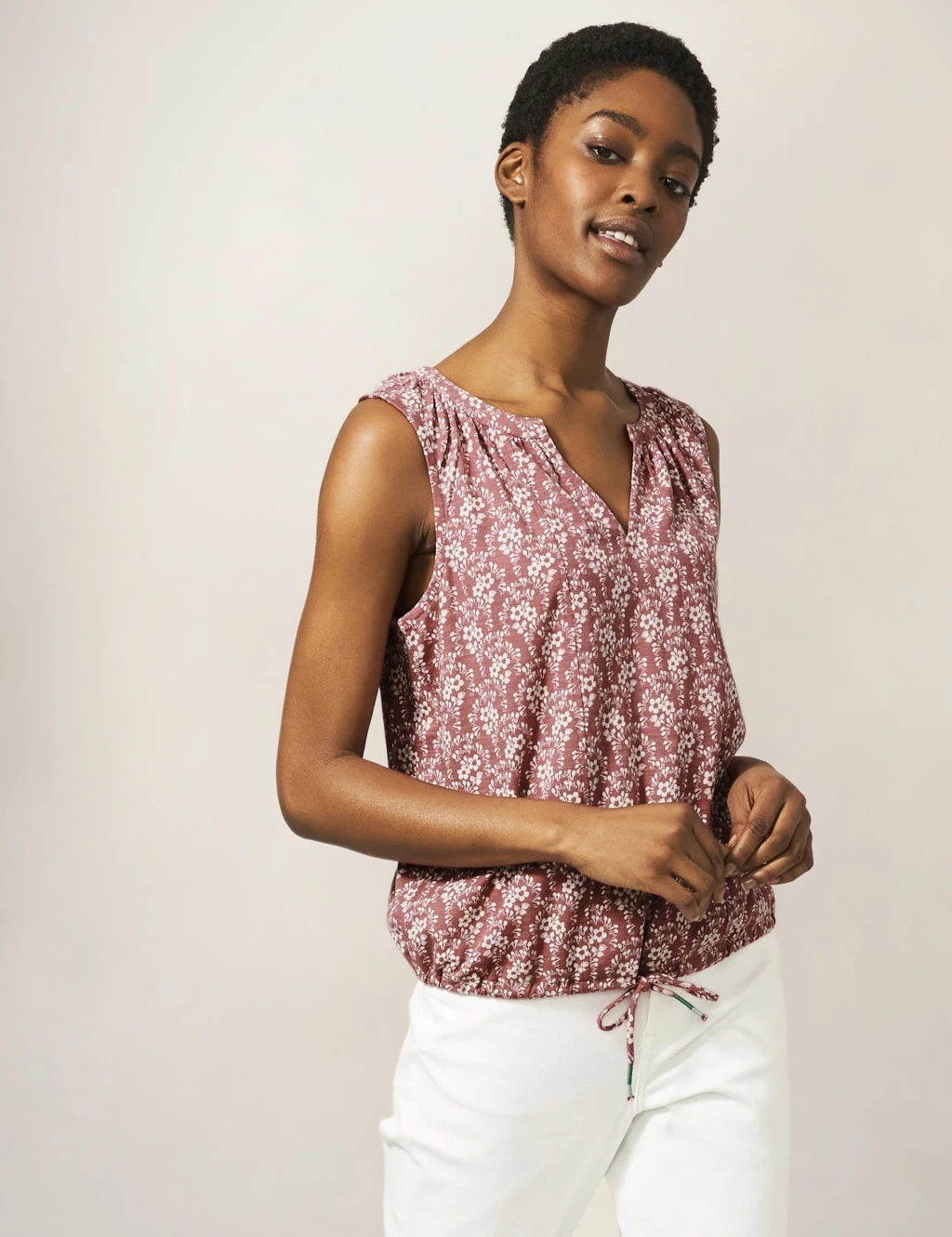 WHITE STUFF Pure Cotton Floral Tie Front Vest Top 4 WHITE STUFF Pure Cotton Floral Tie Front Vest Top - Image 4