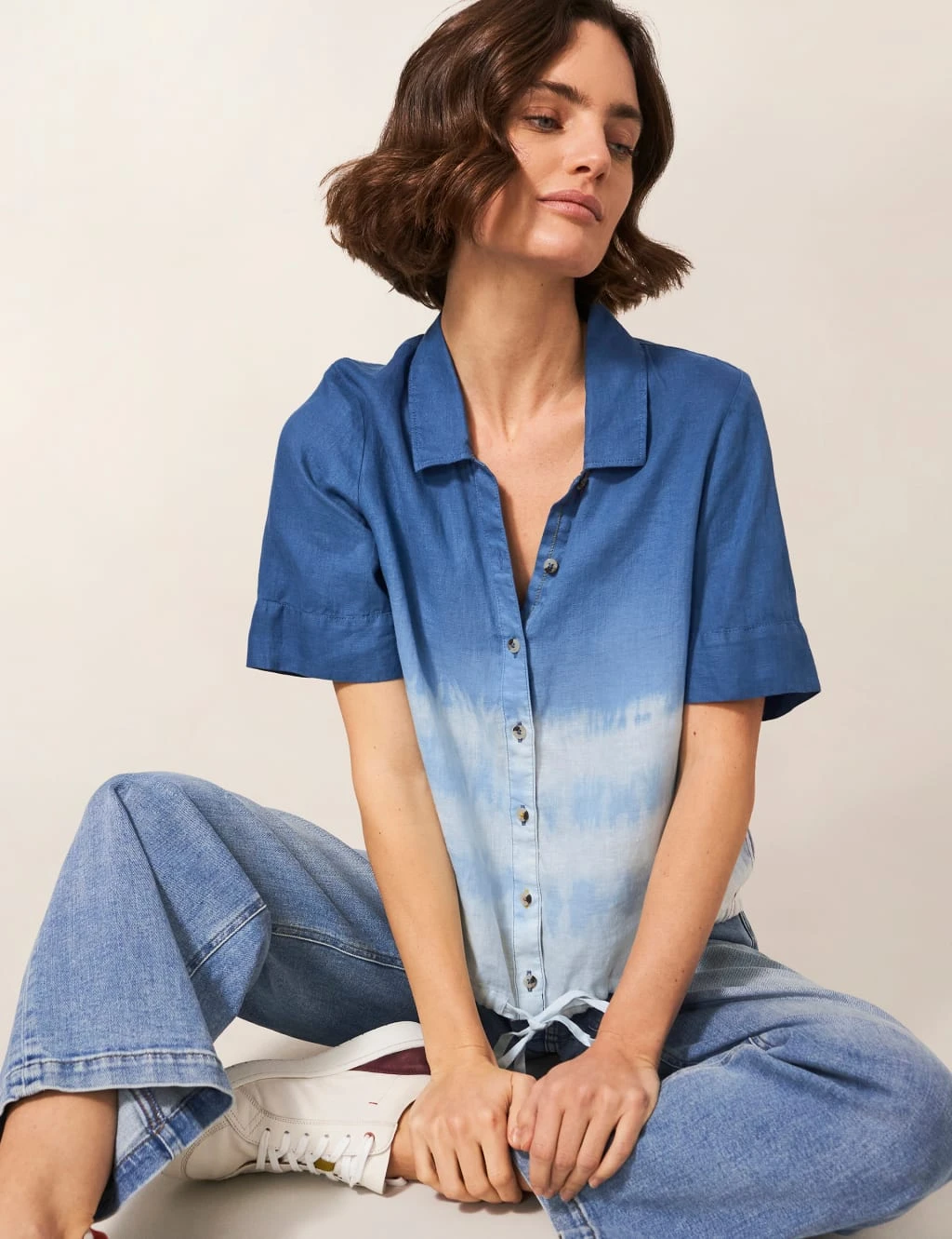 WHITE STUFF Pure Linen Tie Dye Collared Shirt 1 WHITE STUFF Pure Linen Tie Dye Collared Shirt