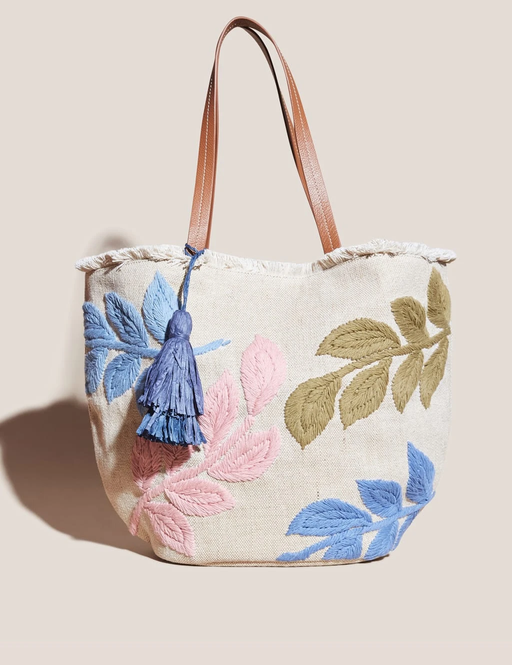 WHITE STUFF Cotton Blend Embroidered Tote Bag 1 WHITE STUFF Cotton Blend Embroidered Tote Bag