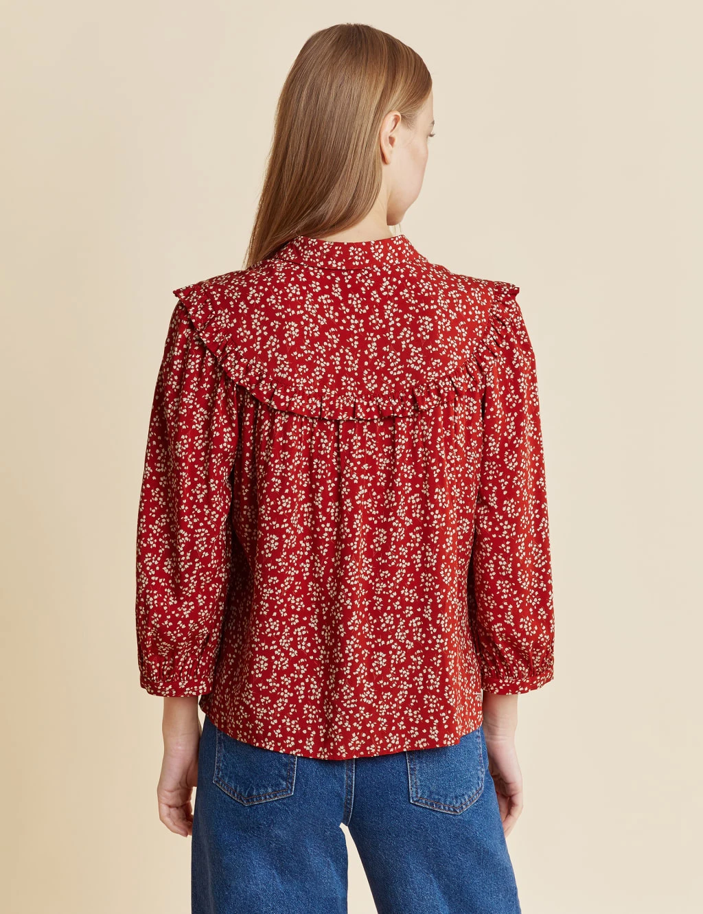 Printed Collared Ruffle Blouse 3 Printed Collared Ruffle Blouse - Image 3