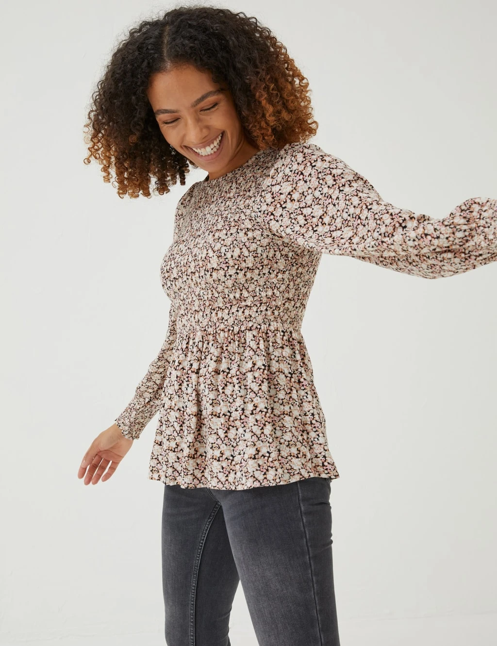 Floral Shirred Long Sleeve Blouse 4 Floral Shirred Long Sleeve Blouse - Image 4