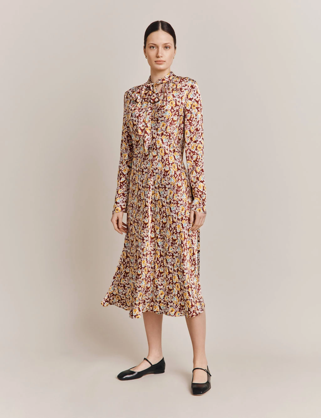 Ghost Floral Tie Neck Midi Swing Dress 1 Ghost Floral Tie Neck Midi Swing Dress