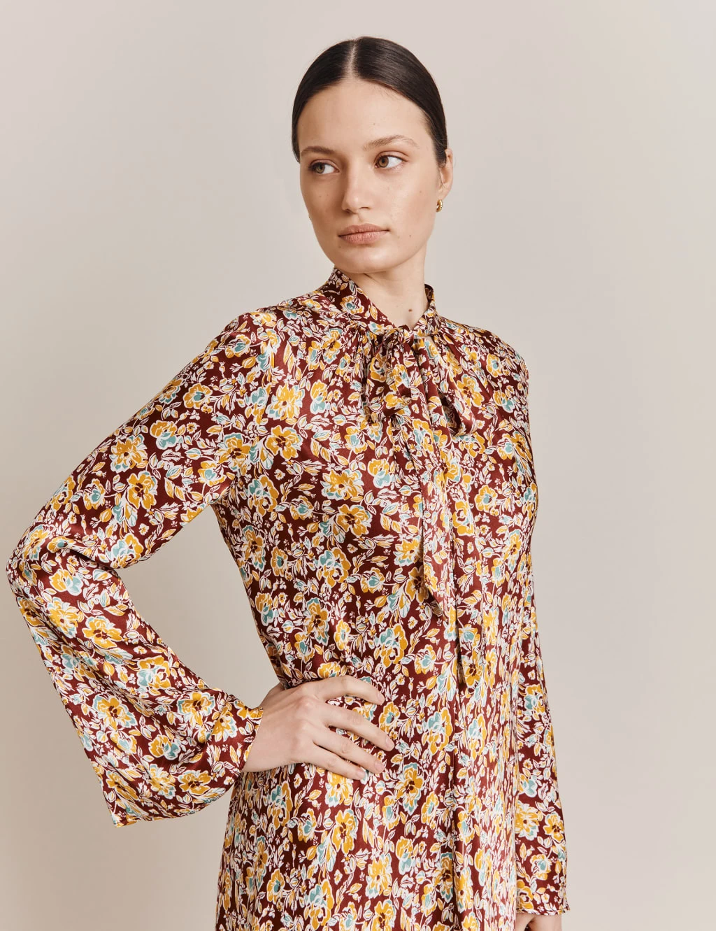 Ghost Floral Tie Neck Midi Swing Dress 2 Ghost Floral Tie Neck Midi Swing Dress - Image 2