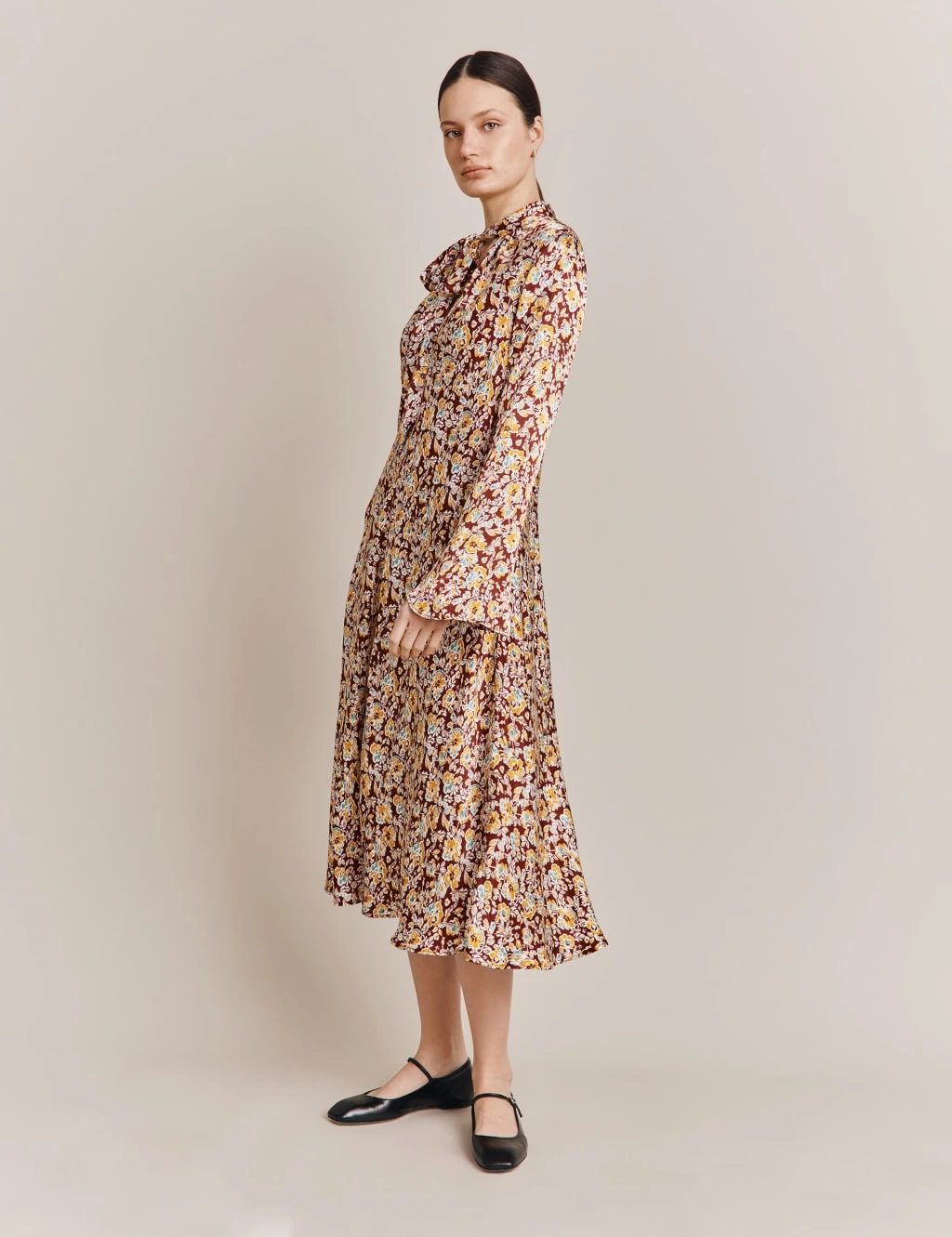 Ghost Floral Tie Neck Midi Swing Dress 4 Ghost Floral Tie Neck Midi Swing Dress - Image 4