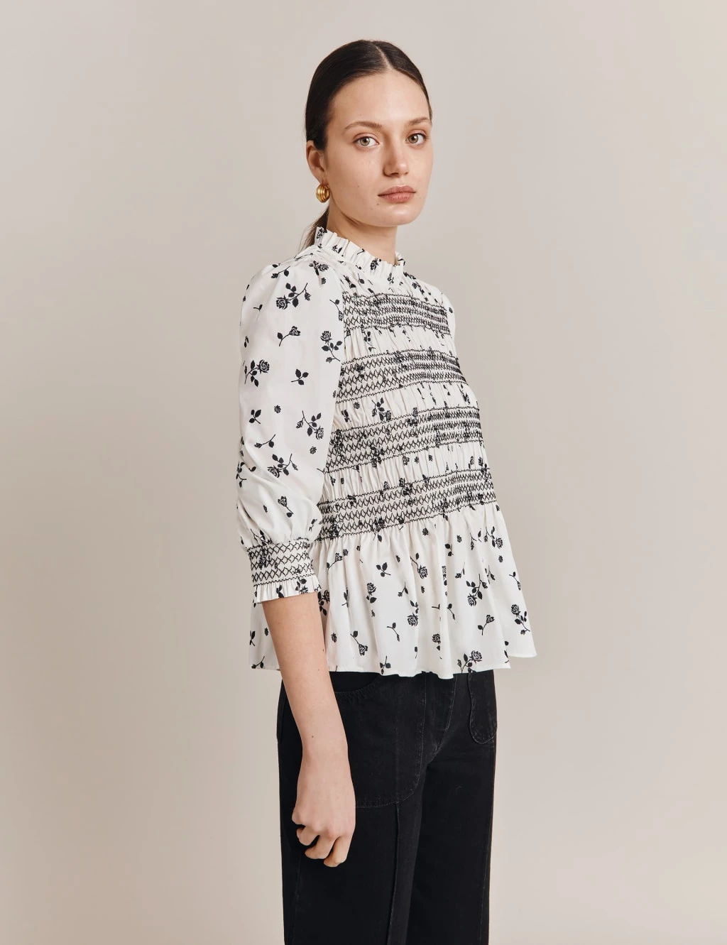 Ghost Cotton Rich Floral High Neck Shirred Blouse 1 Ghost Cotton Rich Floral High Neck Shirred Blouse