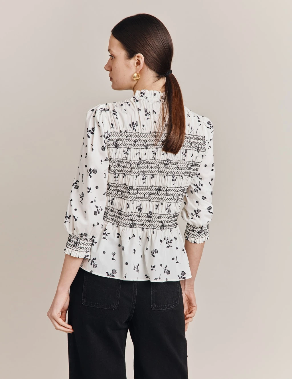 Ghost Cotton Rich Floral High Neck Shirred Blouse 3 Ghost Cotton Rich Floral High Neck Shirred Blouse - Image 3