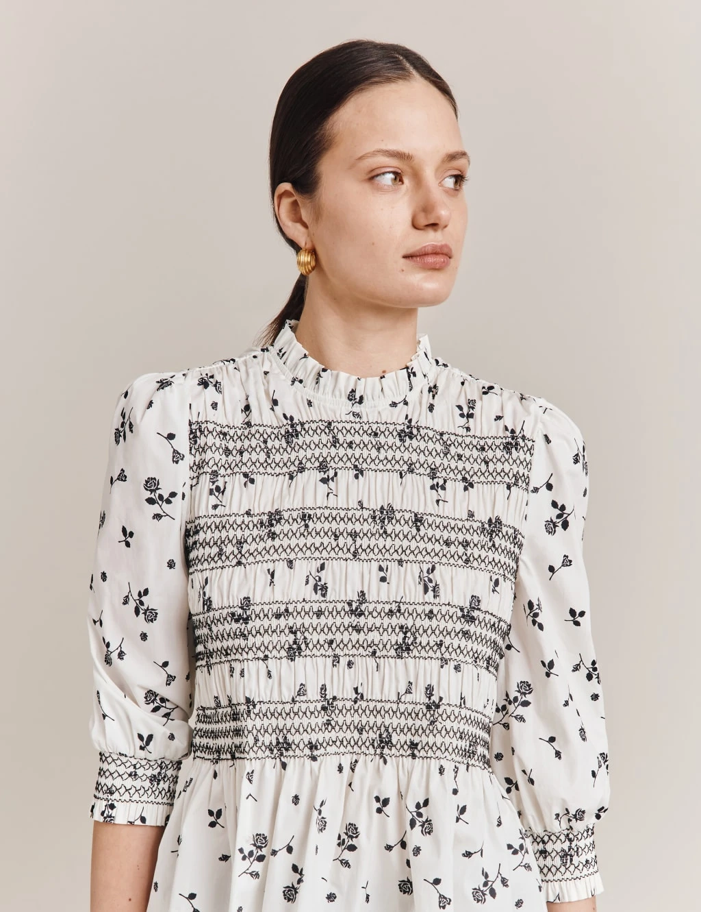 Ghost Cotton Rich Floral High Neck Shirred Blouse 4 Ghost Cotton Rich Floral High Neck Shirred Blouse - Image 4