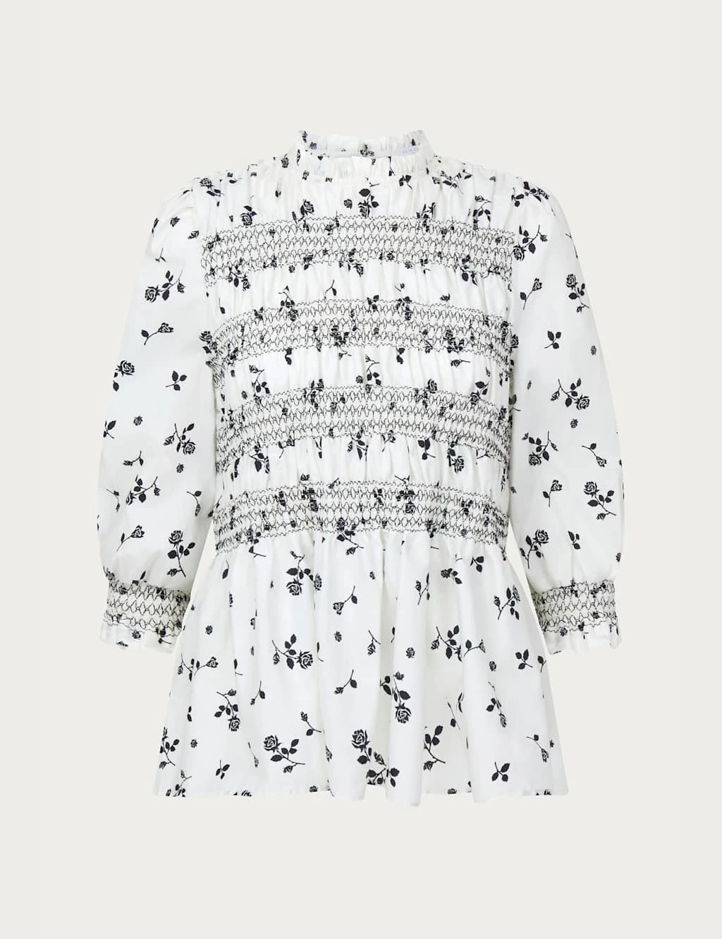 Ghost Cotton Rich Floral High Neck Shirred Blouse 2 Ghost Cotton Rich Floral High Neck Shirred Blouse - Image 2