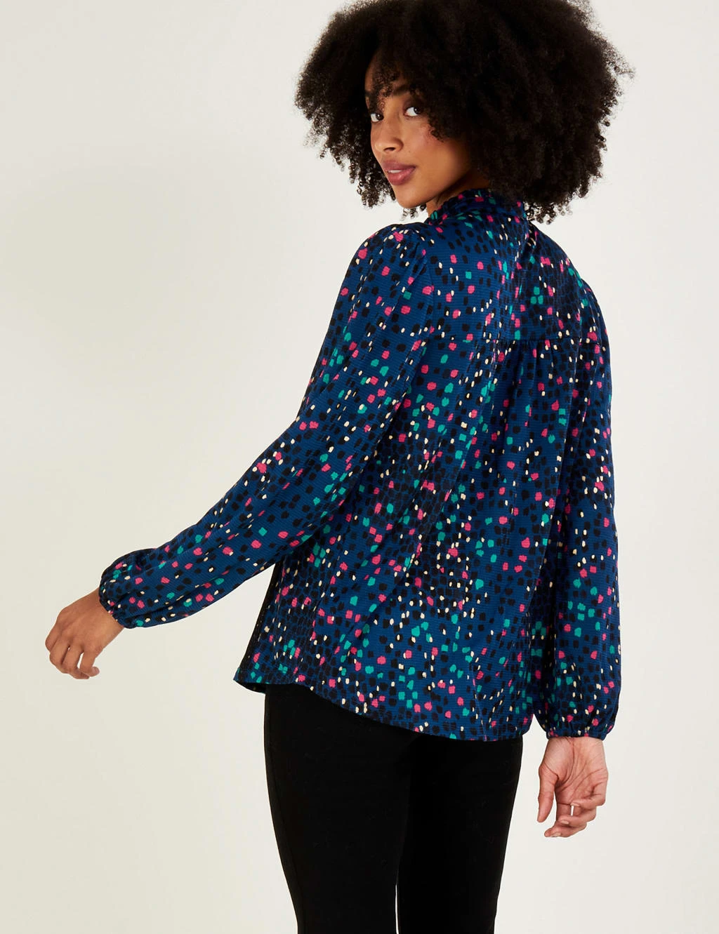 MONSOON Foil Print Frill Neck Relaxed Blouse 3 MONSOON Foil Print Frill Neck Relaxed Blouse - Image 3