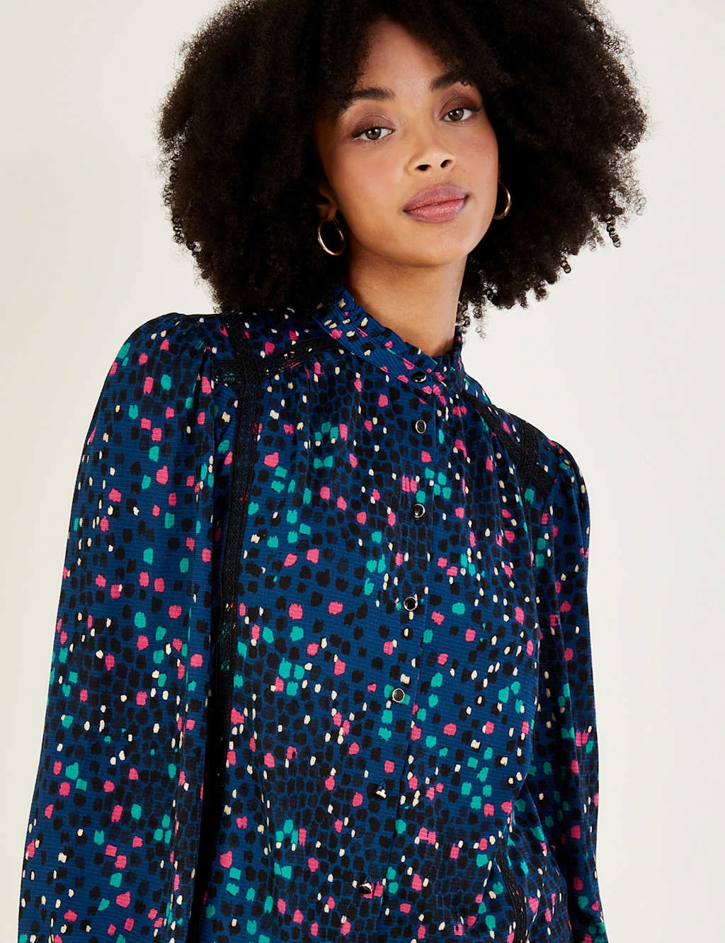 MONSOON Foil Print Frill Neck Relaxed Blouse 4 MONSOON Foil Print Frill Neck Relaxed Blouse - Image 4