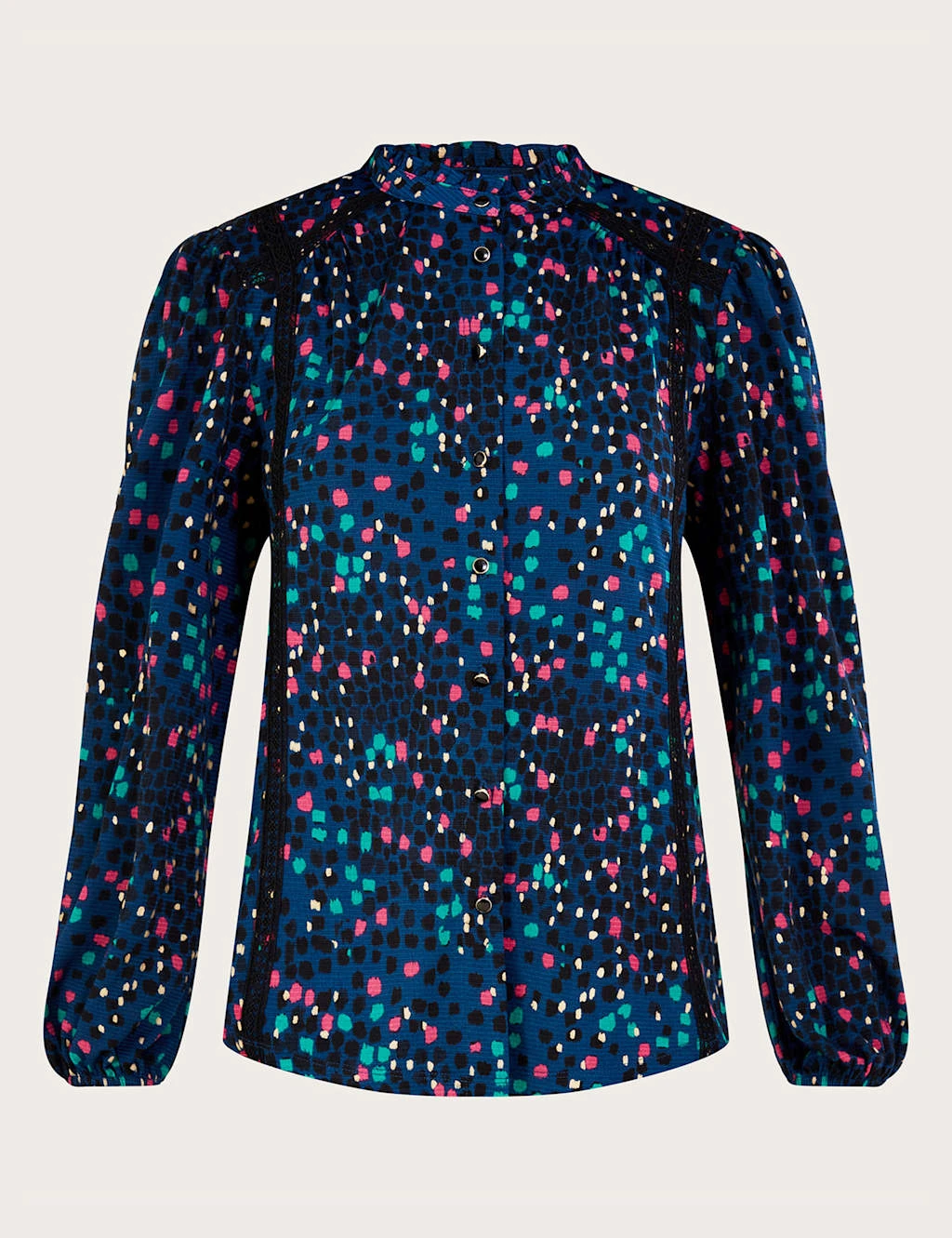 MONSOON Foil Print Frill Neck Relaxed Blouse 2 MONSOON Foil Print Frill Neck Relaxed Blouse - Image 2