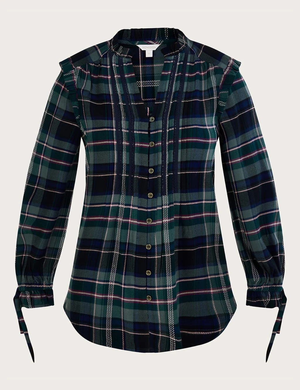 MONSOON Checked V-Neck Frill Detail Longline Top 2 MONSOON Checked V-Neck Frill Detail Longline Top - Image 2