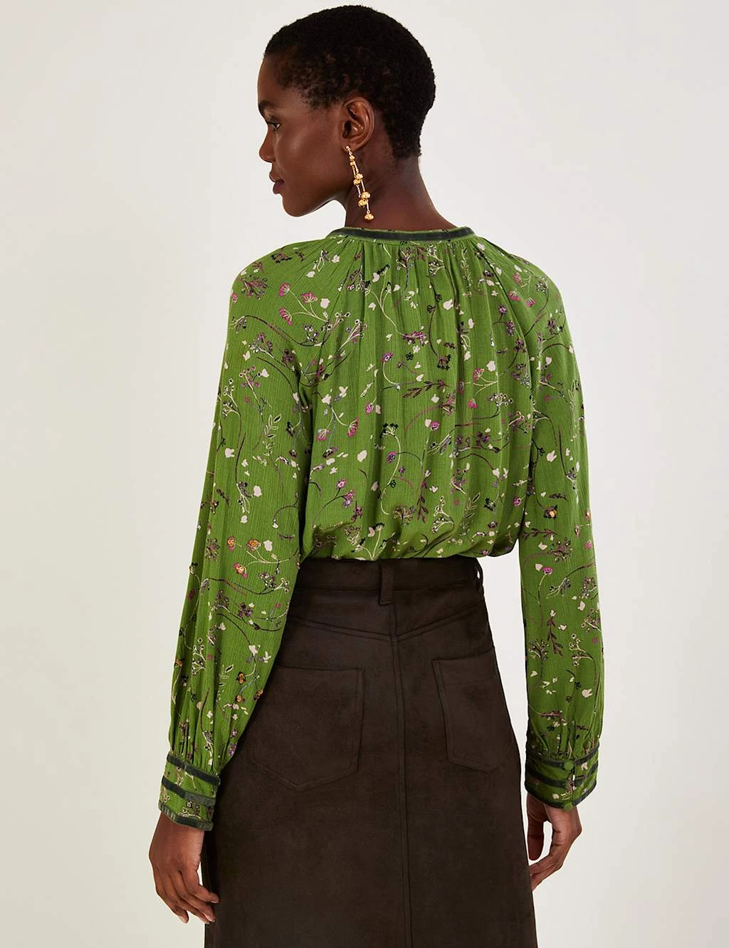 MONSOON Sequin Embellished Floral Shirred Blouse 3 MONSOON Sequin Embellished Floral Shirred Blouse - Image 3