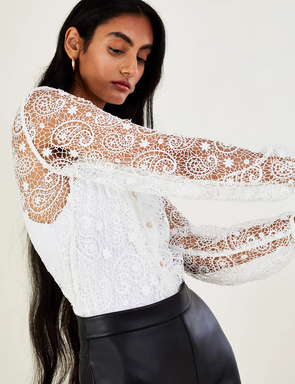MONSOON Lace Paisley High Neck Button Through Blouse 4 MONSOON Lace Paisley High Neck Button Through Blouse - Image 4