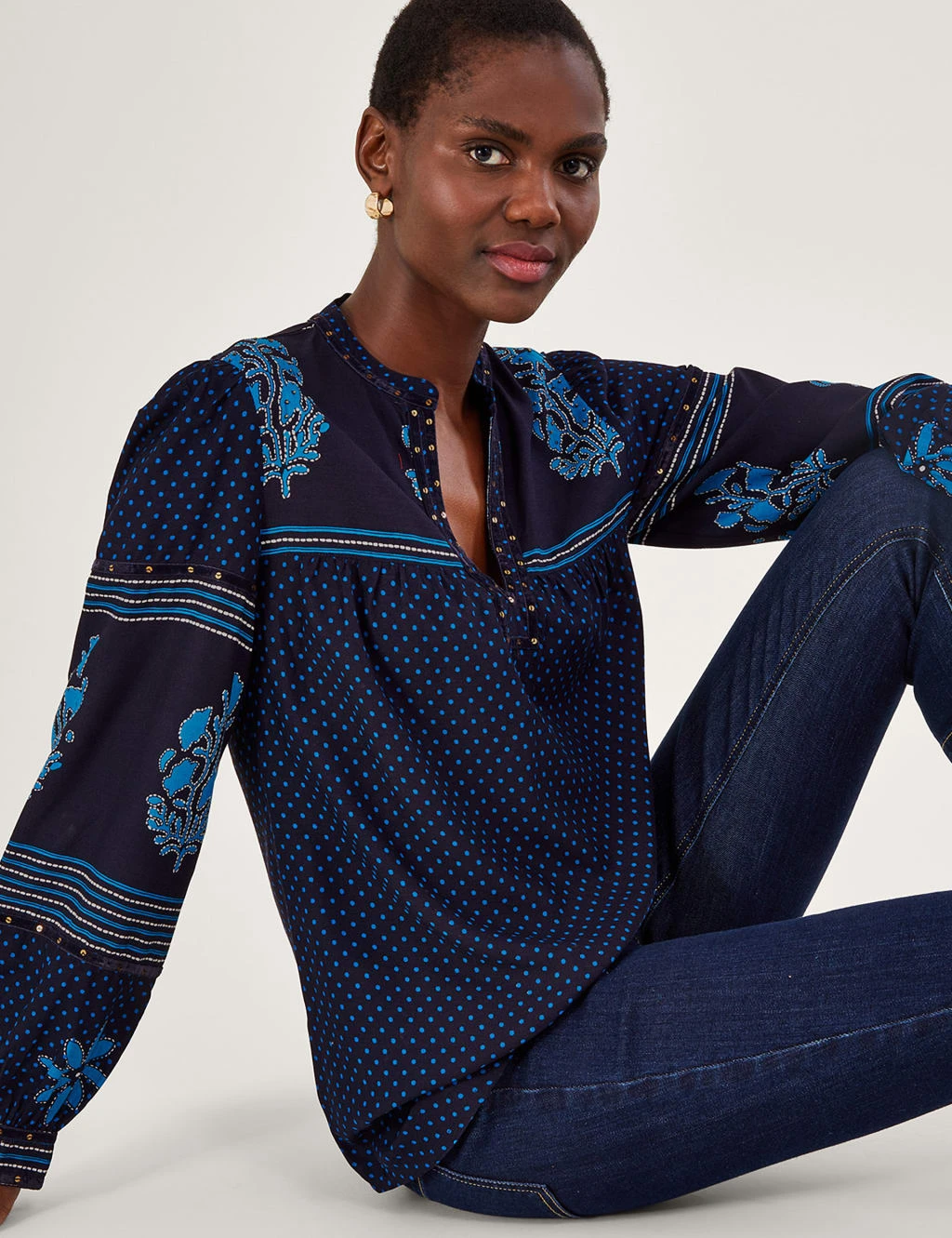 MONSOON Printed Embroidered V-Neck Popover Blouse 3 MONSOON Printed Embroidered V-Neck Popover Blouse - Image 3