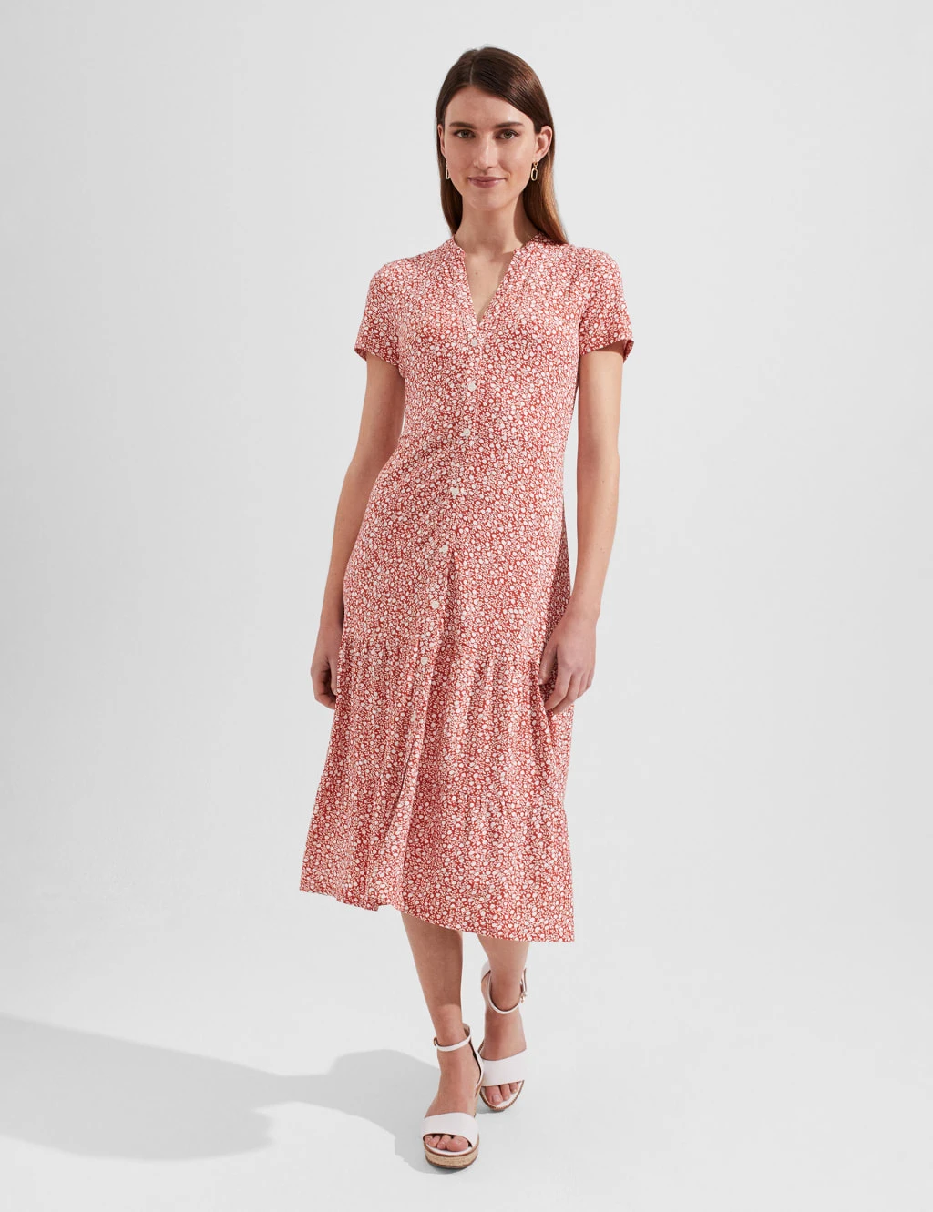 Printed V-Neck Midi Tea Dress 1 Printed V-Neck Midi Tea Dress