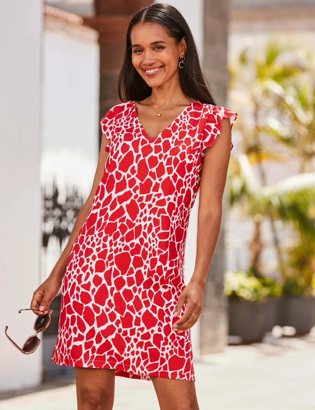 Printed V-Neck Mini Shift Dress 5 Printed V-Neck Mini Shift Dress - Image 5