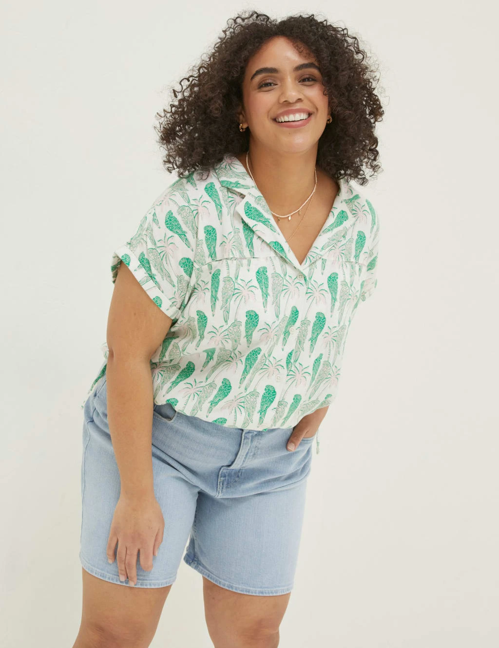 Linen Rich Bird Print Collared Shirt 5 Linen Rich Bird Print Collared Shirt - Image 5