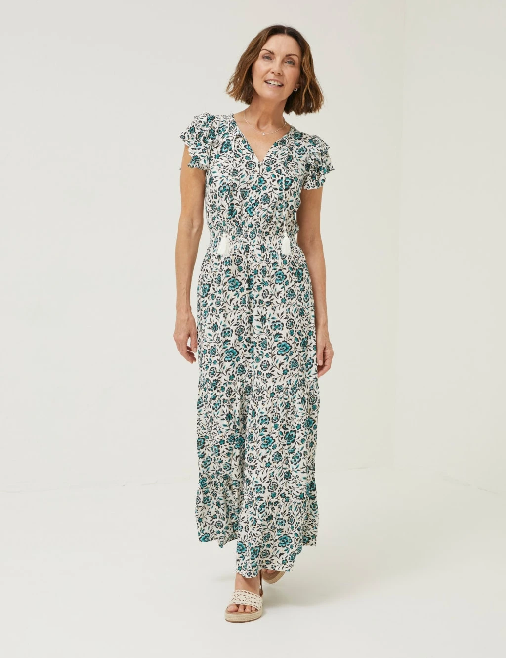 Floral Tie Neck Shirred Maxi Tiered Dress 1 Floral Tie Neck Shirred Maxi Tiered Dress