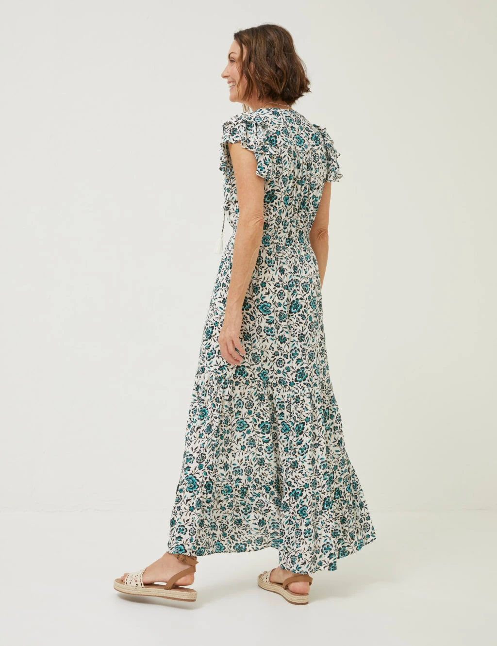 Floral Tie Neck Shirred Maxi Tiered Dress 3 Floral Tie Neck Shirred Maxi Tiered Dress - Image 3