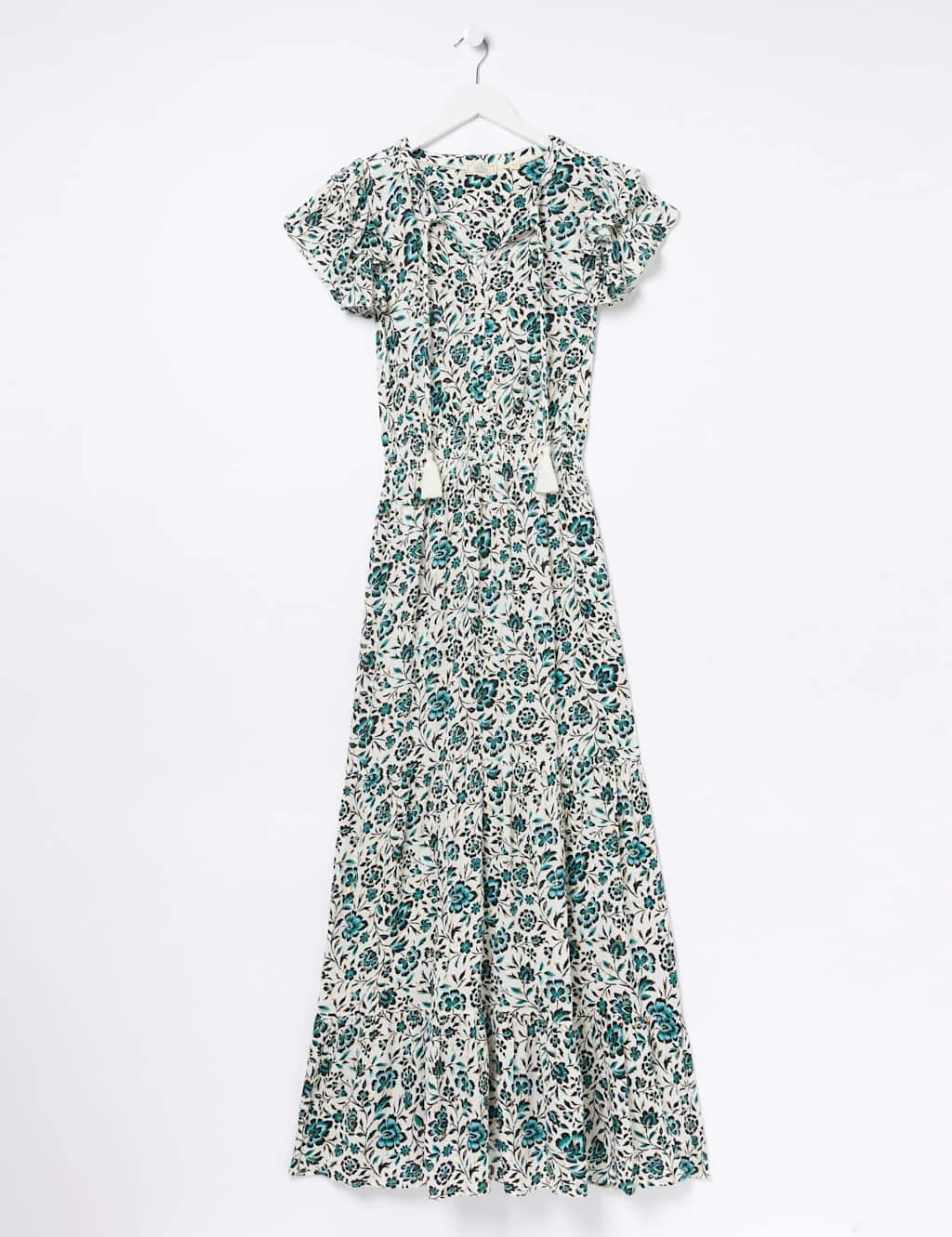Floral Tie Neck Shirred Maxi Tiered Dress 2 Floral Tie Neck Shirred Maxi Tiered Dress - Image 2