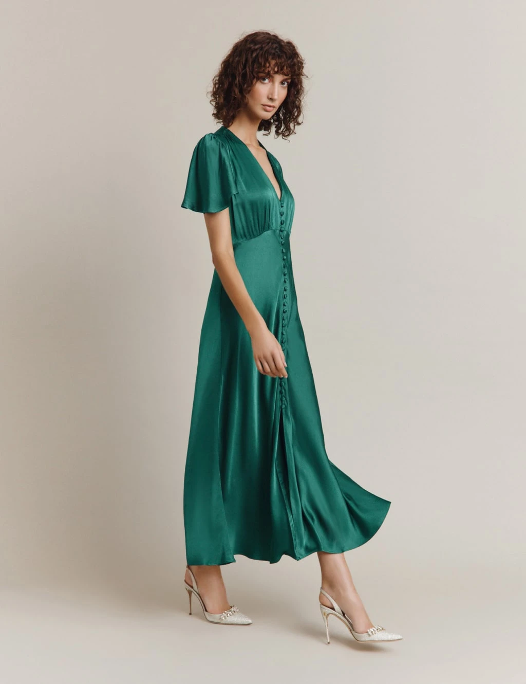 Ghost V-Neck Button Front Midi Swing Dress 3 Ghost V-Neck Button Front Midi Swing Dress - Image 3