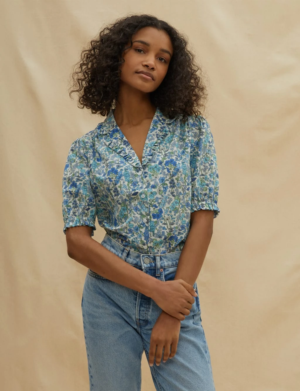 Organic Cotton Floral V-Neck Blouse 1 Organic Cotton Floral V-Neck Blouse