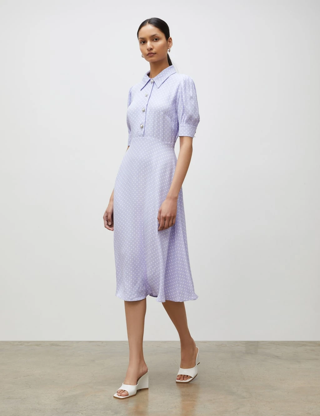 Polka Dot Collared Midi Waisted Dress 1 Polka Dot Collared Midi Waisted Dress