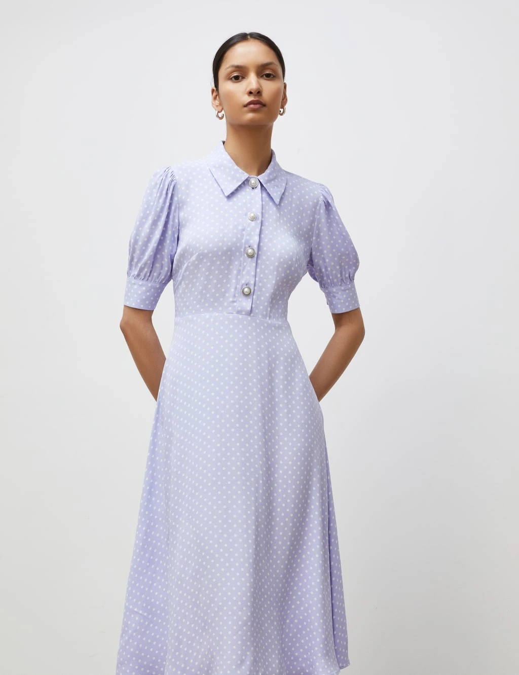 Polka Dot Collared Midi Waisted Dress 2 Polka Dot Collared Midi Waisted Dress - Image 2