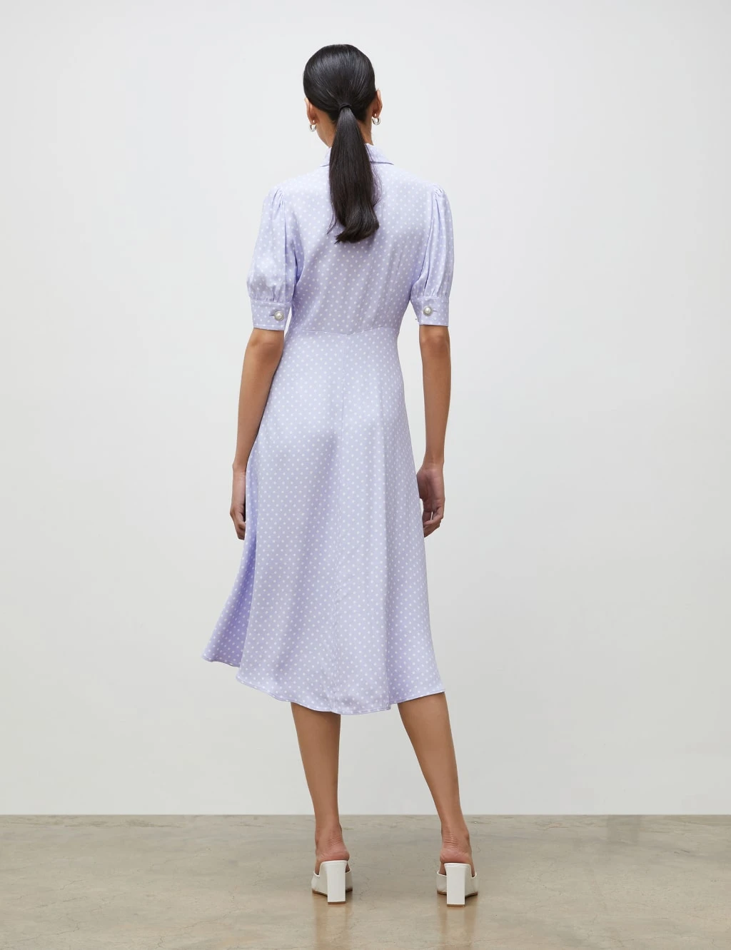 Polka Dot Collared Midi Waisted Dress 3 Polka Dot Collared Midi Waisted Dress - Image 3