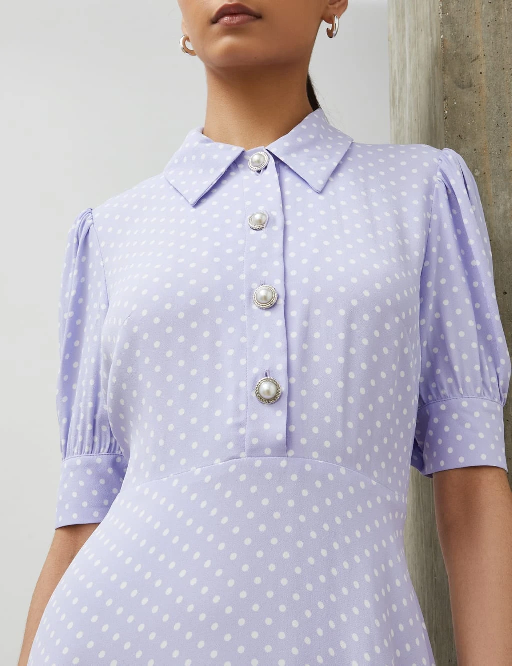 Polka Dot Collared Midi Waisted Dress 4 Polka Dot Collared Midi Waisted Dress - Image 4