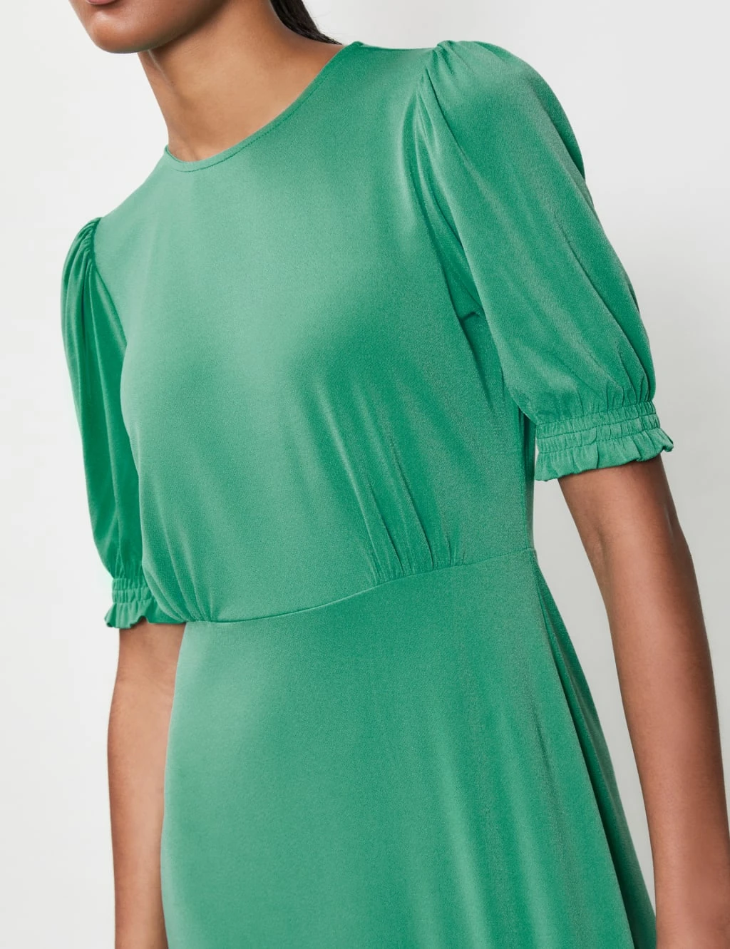 Round Neck Puff Sleeve Midi Waisted Dress 3 Round Neck Puff Sleeve Midi Waisted Dress - Image 3