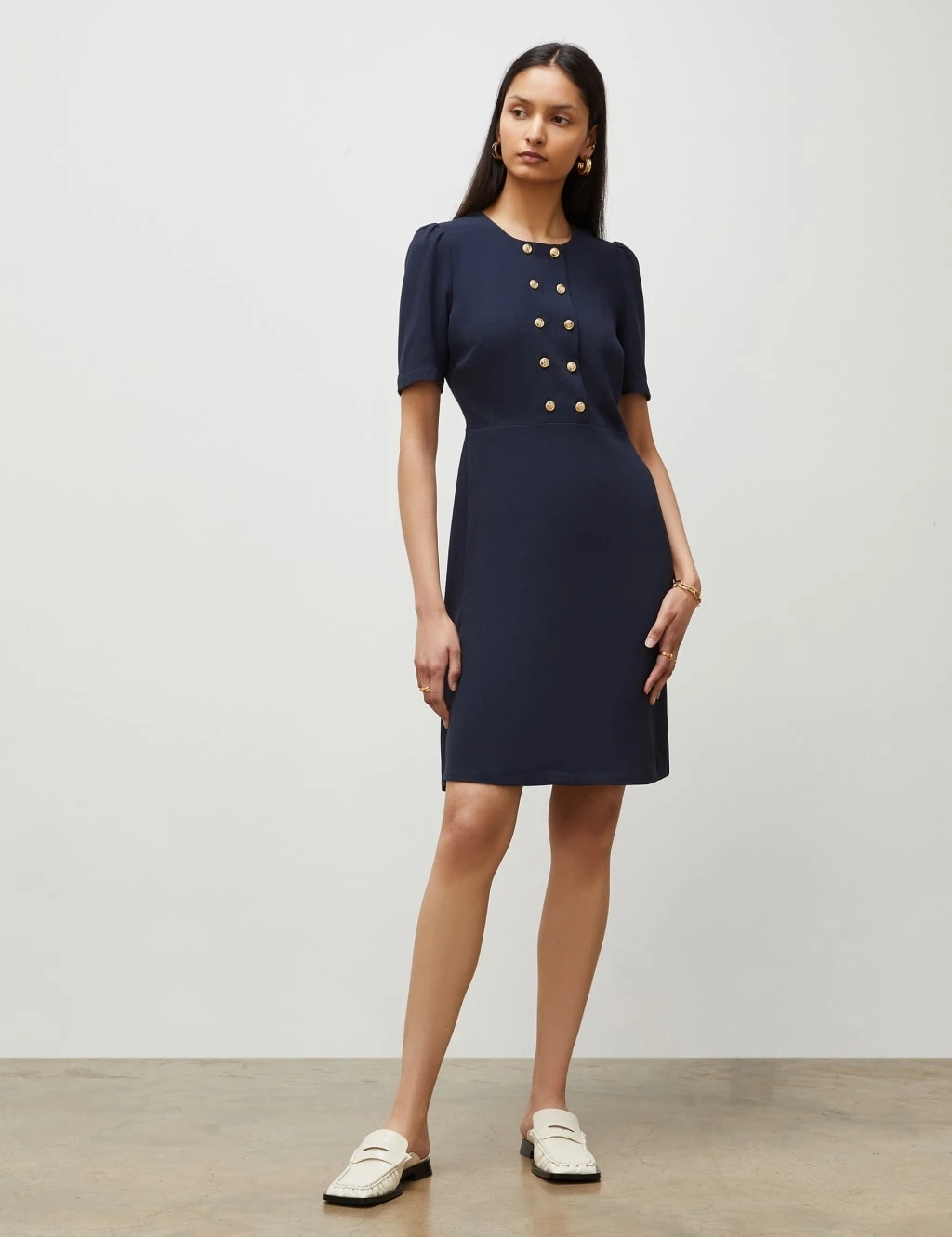 Round Neck Button Detail Mini Shift Dress 1 Round Neck Button Detail Mini Shift Dress