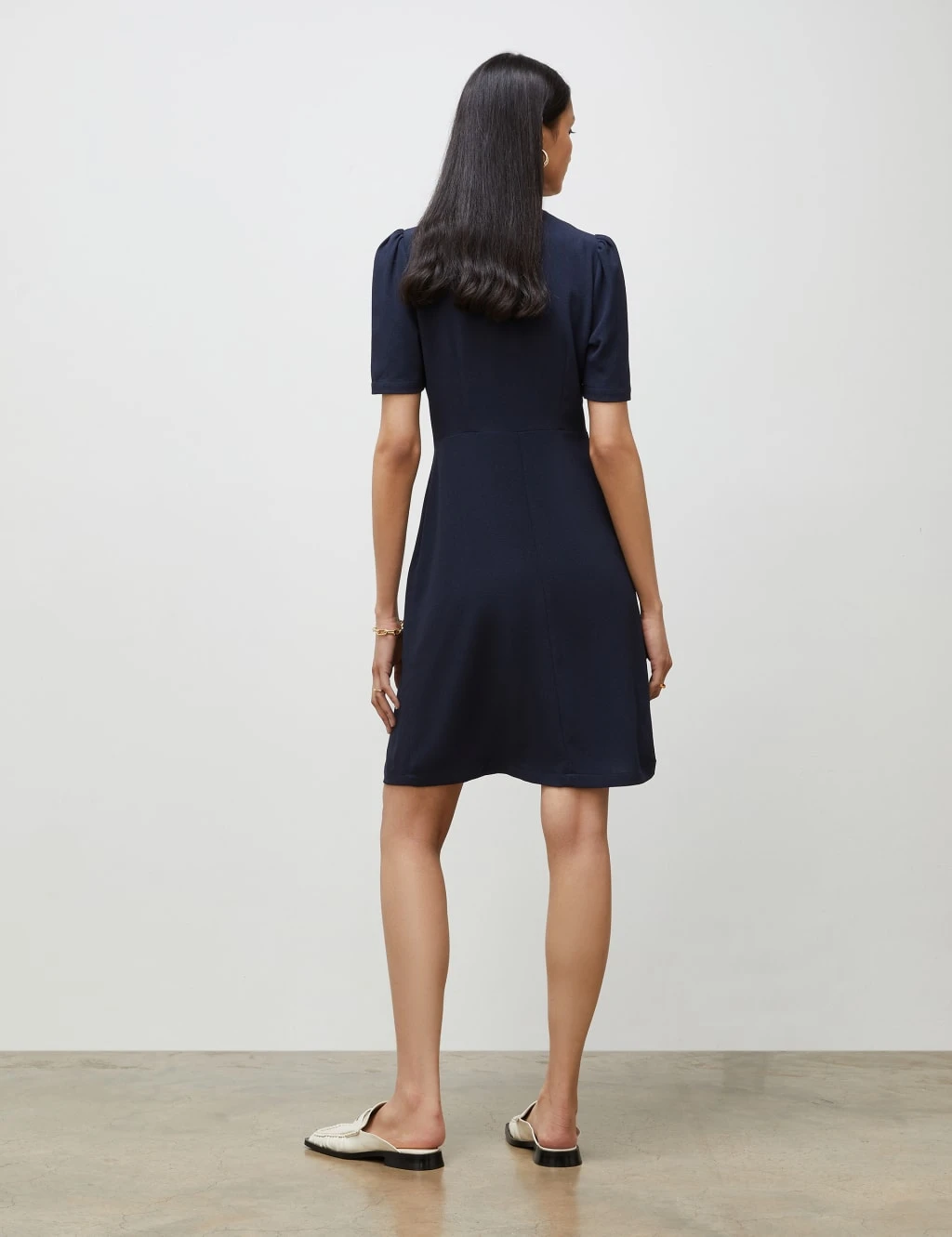 Round Neck Button Detail Mini Shift Dress 3 Round Neck Button Detail Mini Shift Dress - Image 3