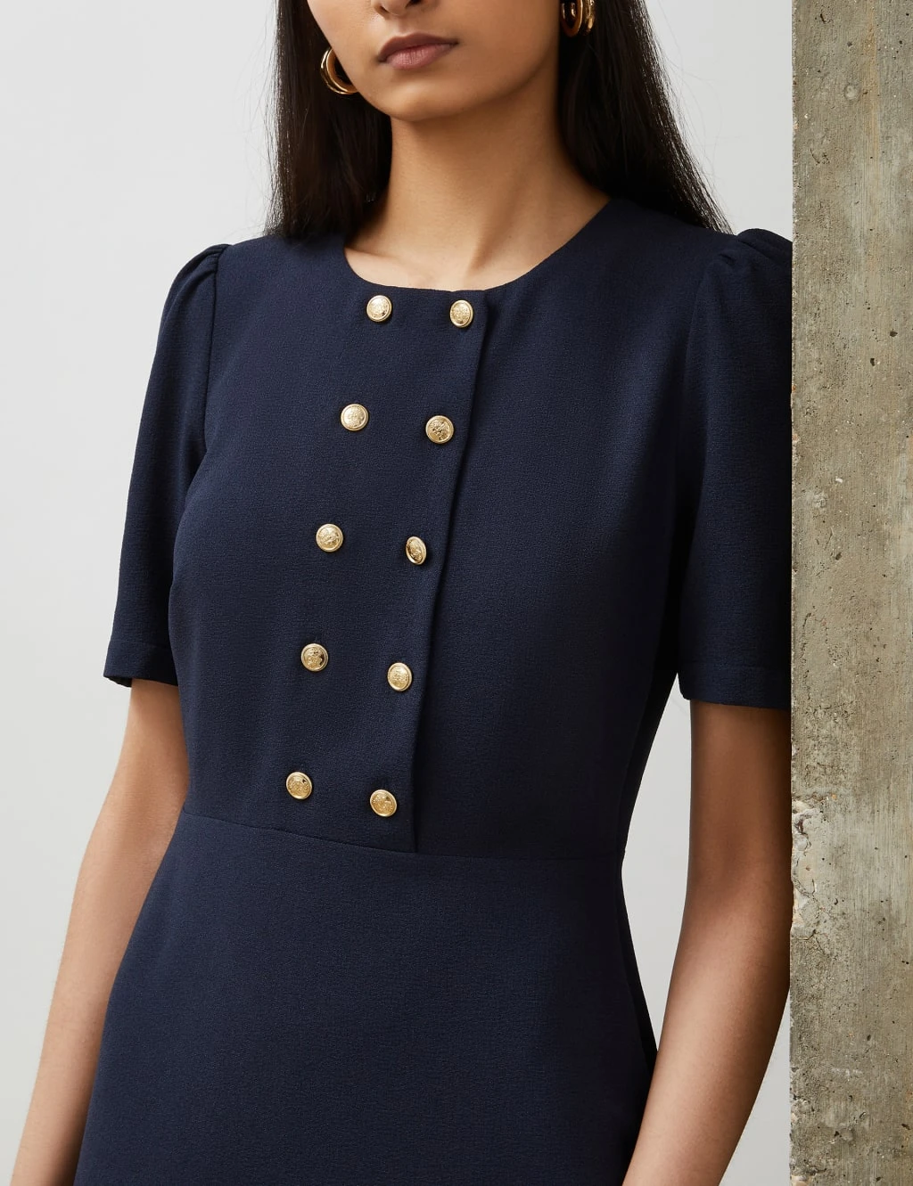 Round Neck Button Detail Mini Shift Dress 4 Round Neck Button Detail Mini Shift Dress - Image 4