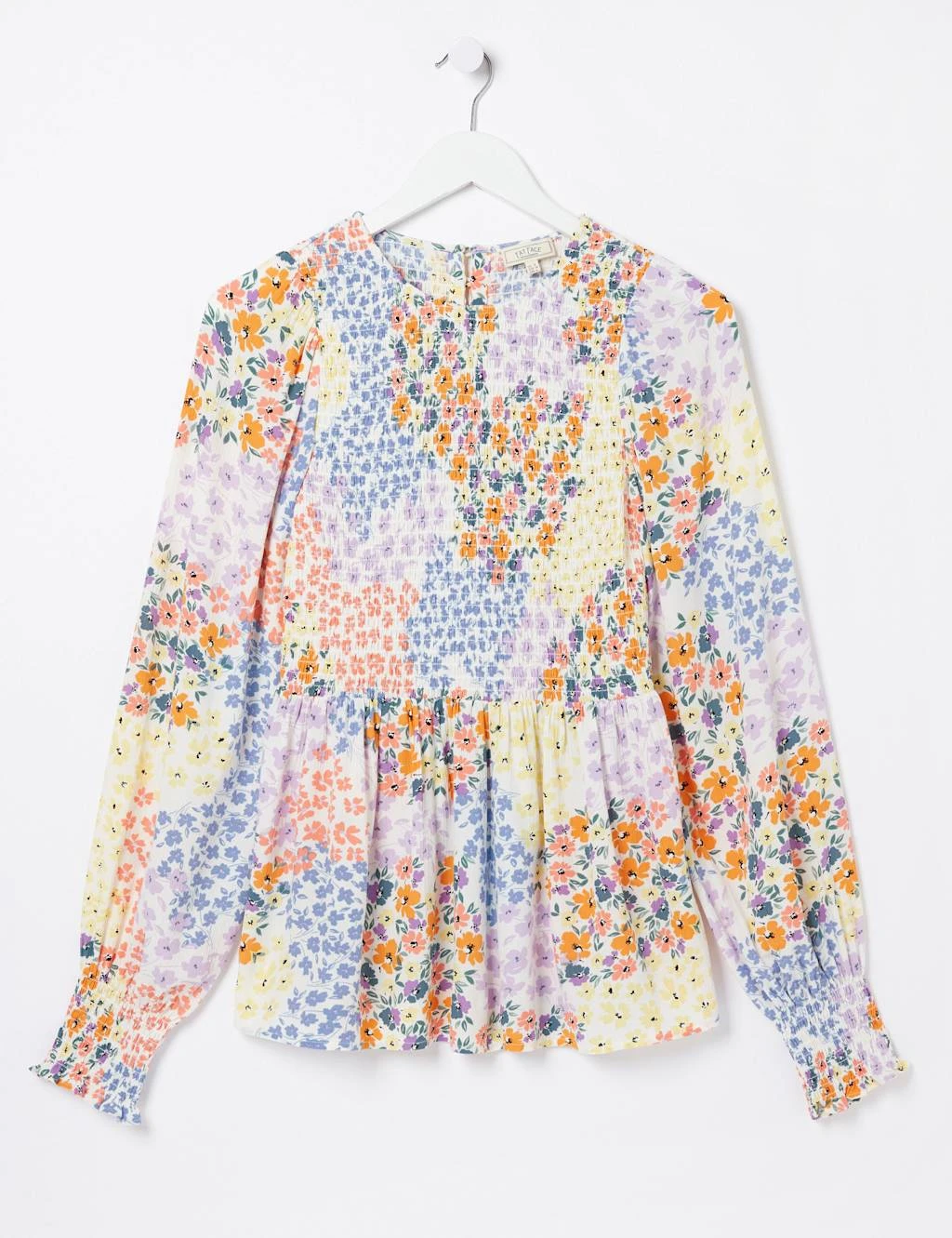 Floral Crew Neck Shirred Long Sleeve Blouse 2 Floral Crew Neck Shirred Long Sleeve Blouse - Image 2